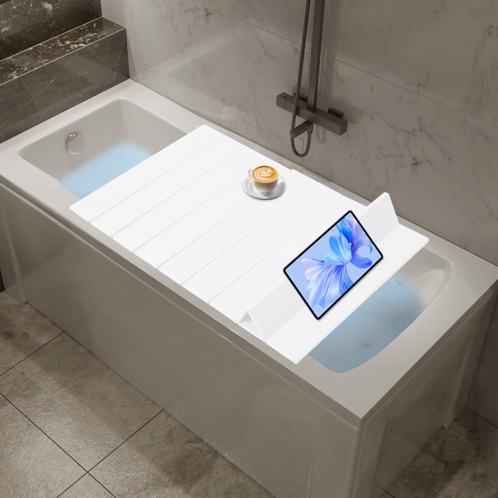 Housse de baignoire pliable, 160 x 70 cm, imperméable et résistante à la poussière, en PVC, isolation pour baignoire et spa, charge maximale 5 kg (blanc)
