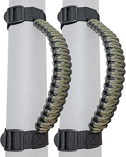 ROMASO Roll Bar Grab Handles for Jeep,Grip Handle for Jeep Wrangler YJ TJ JK JKU JL JLU,Paracord/250 Pounds Load,Black&Olive,Pack of 2