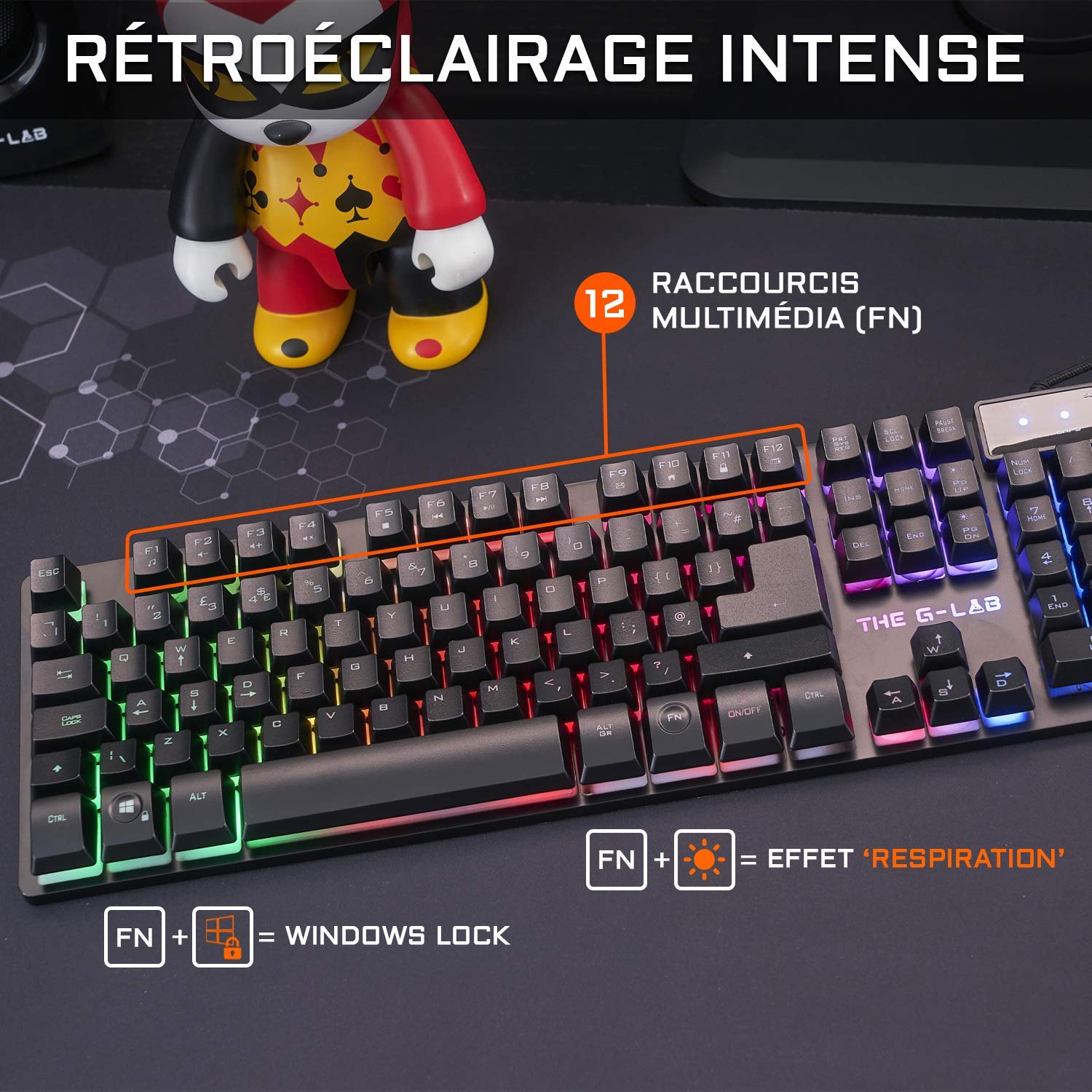 The G-LAB Combo Krypton - Pack Clavier et Souris Gamer Filaire Rétro-éclairage RGB - Clavier Gaming AZERTY USB Anti-Ghosting + Souris Gaming 6 Boutons 3200 dpi & Pad – Tapis de Souris