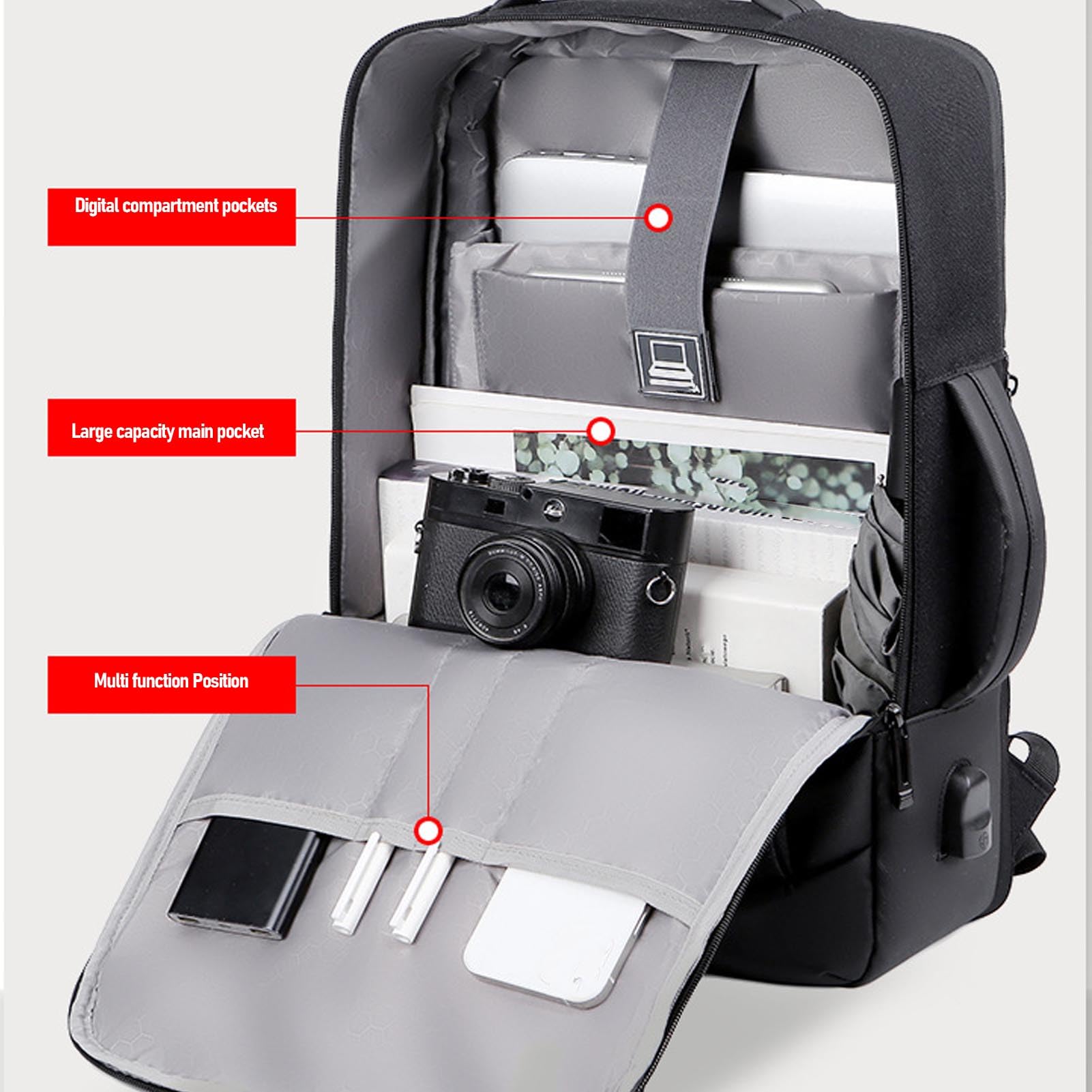 Brrnoo Zaino per Laptop Resistente All'acqua da 15,6 Pollici Porta di Ricarica USB Borsa da Viaggio con Cinghie Riflettenti