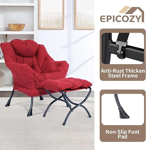 Miniatura 20 de Silla perezosa moderna de terciopelo con otomana, silla de estar contemporánea y cómoda, tapizada, cómoda, con reposapiés, reposabrazos y bolsillo