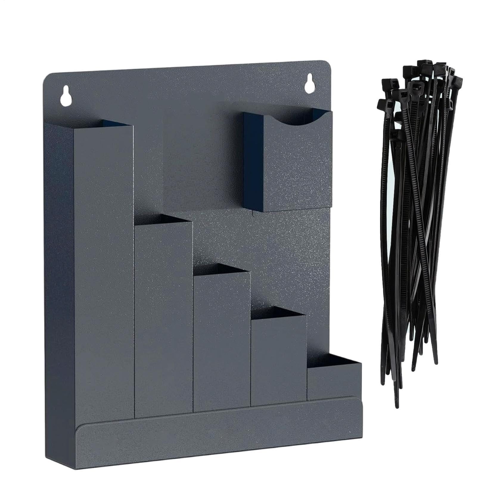 Organizzatore compatto per cavi, regolabile, organizer sicuro per fascette stringicavi, scaffale di fissaggio con più tasche, soluzione di montaggio robusta, hardware per garage, officina