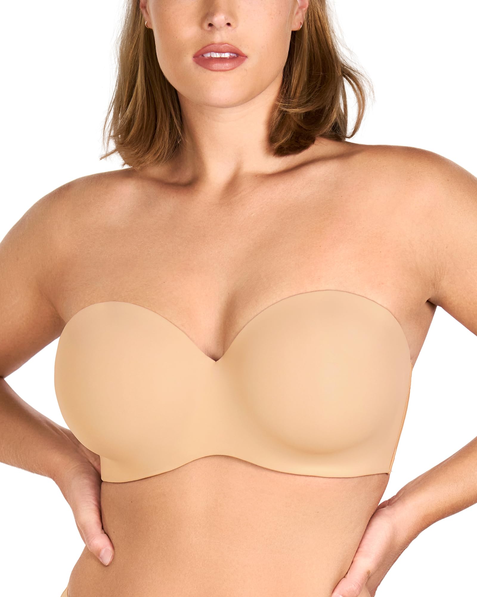 Photo 1 of HSIA Strapless Bra for Women Large Breasts Seamless Underwire Plus Size Convertible Bandeau Bra Beige