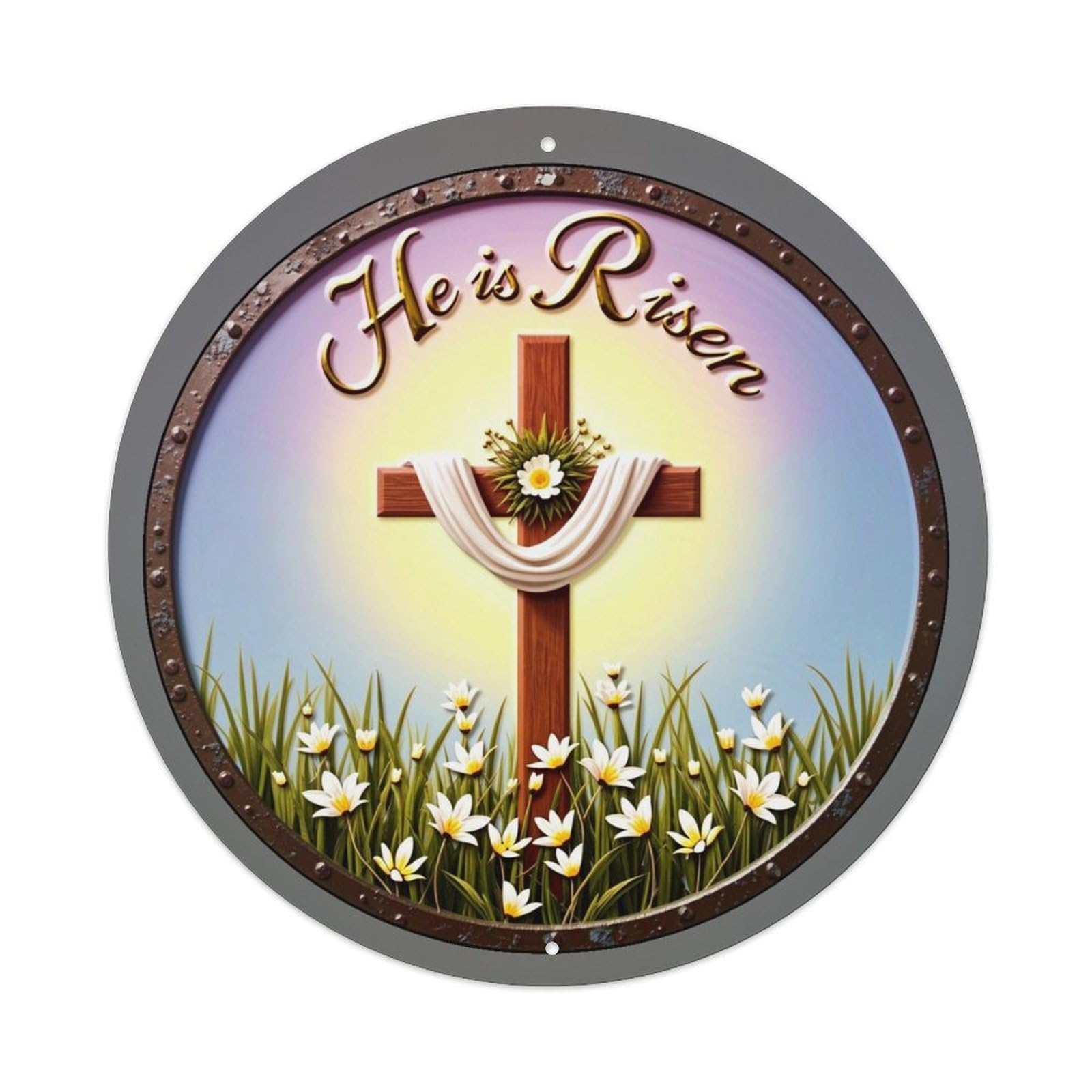 Jdyansheng Vintage He Is Risen Cross Design Tin Sign Metal Poster Metal Signs For Home Man Cave Bar Cafe Kitchen Laundry Room Wall Decorations 8X8 Inches
