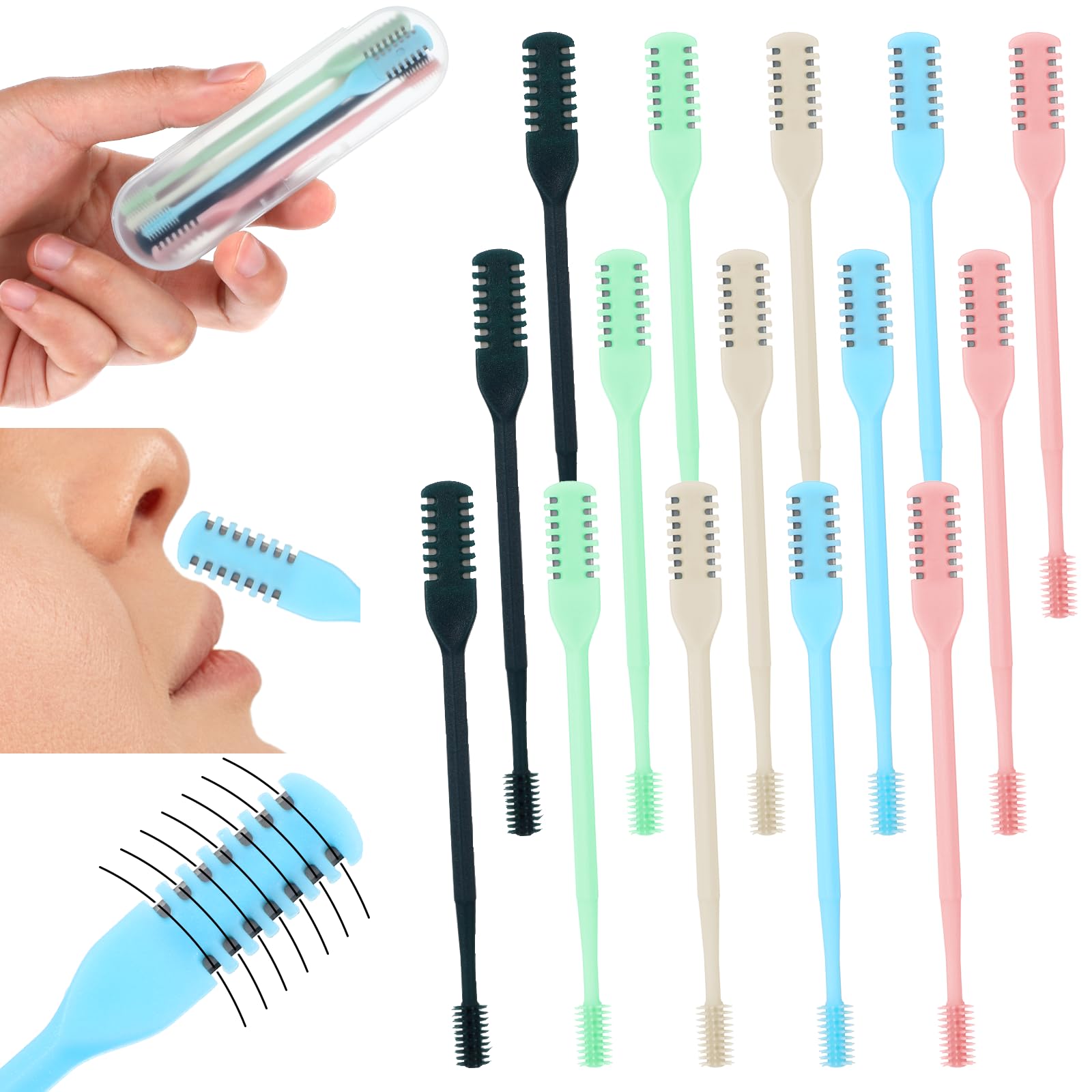 5PCS 2-in-1 Nasal Hair Cutter for Women Upgrade Double Sided Nose Hairs Knife Soft Cleaning Brush with Ear