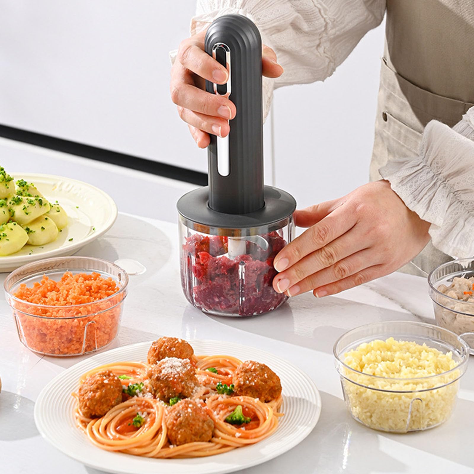 Molinillo de carne eléctrico inalámbrico para uso doméstico, multifunción, procesador de alimentos y picadora de ajo, picadora de carne compacta para batidora de cocina (negro)