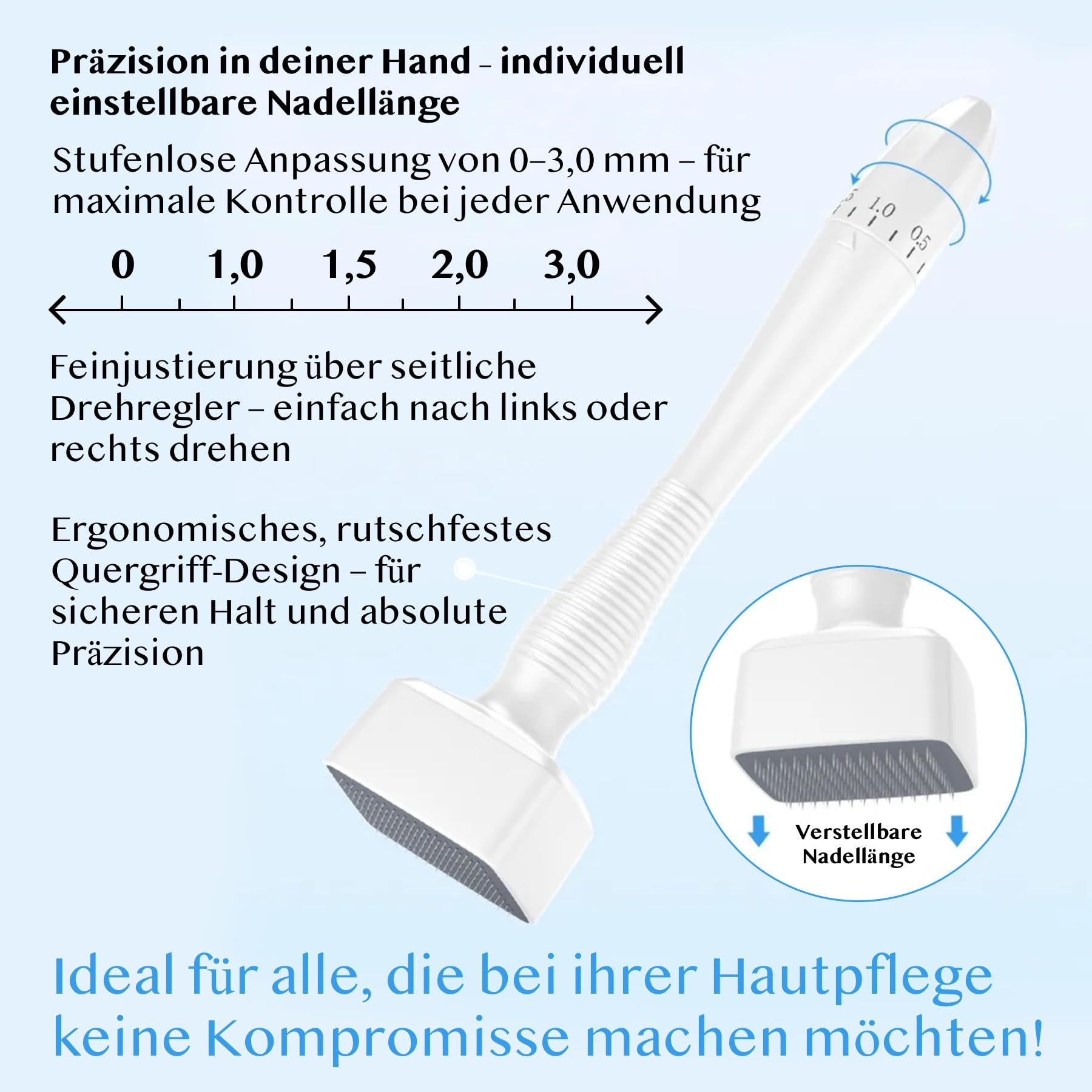 P-Beauty Derma Stamp 140A - Microneedling Pen con 140 aghi in acciaio inox di alta qualità, lunghezza regolabile 0-3 mm, per cicatrici da acne, rughe, cicatrici, pori, ringiovanimento della pelle e