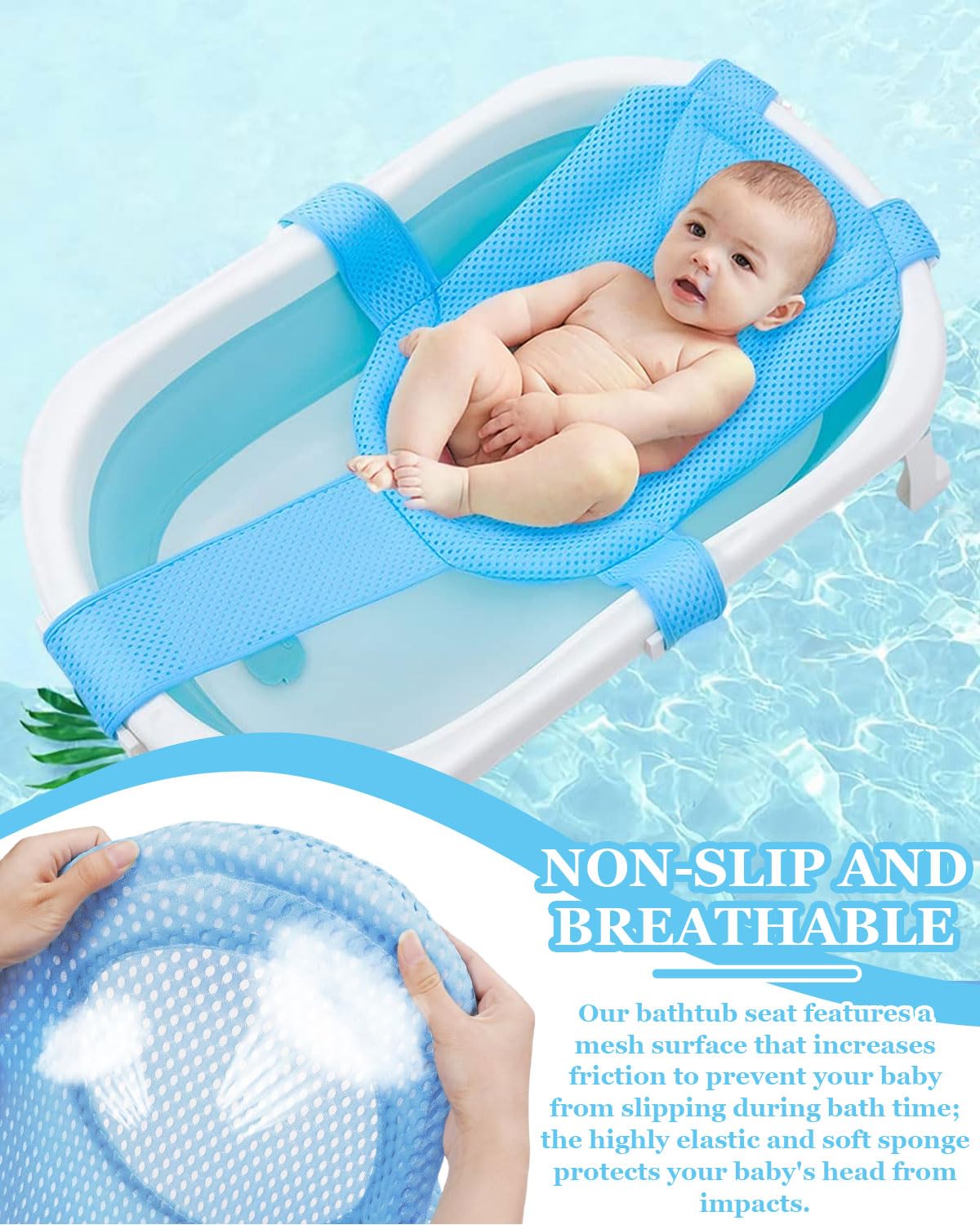 1 pezzo Tappetino da Bagno Per Neonati, Con Rete Regolabile, Antiscivolo, Con Cintura di Sicurezza, Per Neonati(Blu)