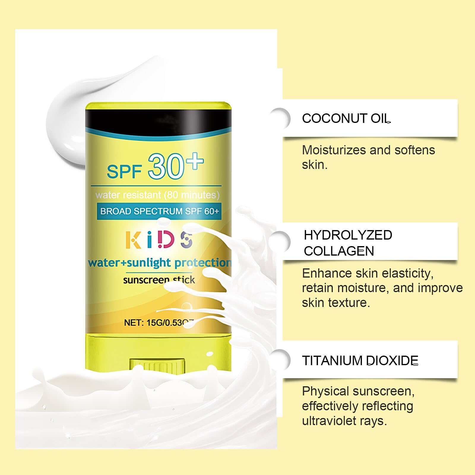Sun Cream SPF 30+, Natural Sunscreen Stick with Broad Spectrum SPF 30+, Sunblock Stick for Face Body, Waterproof Suncream Factor 30, Sun Stick SPF 30+, UVA/UVB Protection, Residue-Free - Image 3
