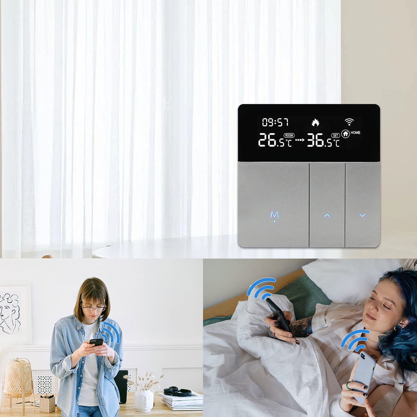 (Smart Thermostat) WIFI Termostato intelligente con display LCD Termostato intelligente per riscaldamento Termostato APP e controllo vocale Regolatore di temperatura costante per interni Termost