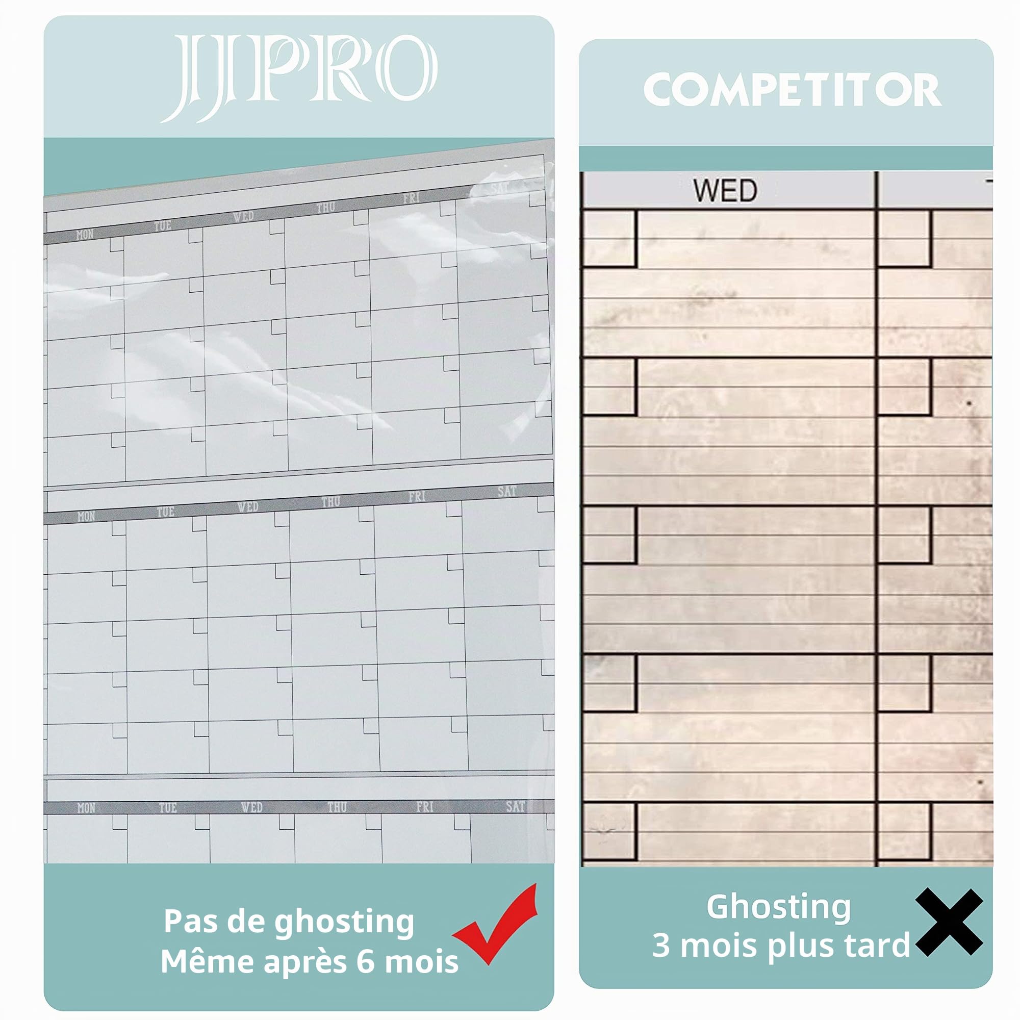 Grand calendrier mural effaçable à sec – 152,4 x 96,5 cm – Planificateur annuel vierge non daté – Tableau blanc géant de 12 mois – Calendrier laminé de qualité supérieure pour salle de classe, bureau,
