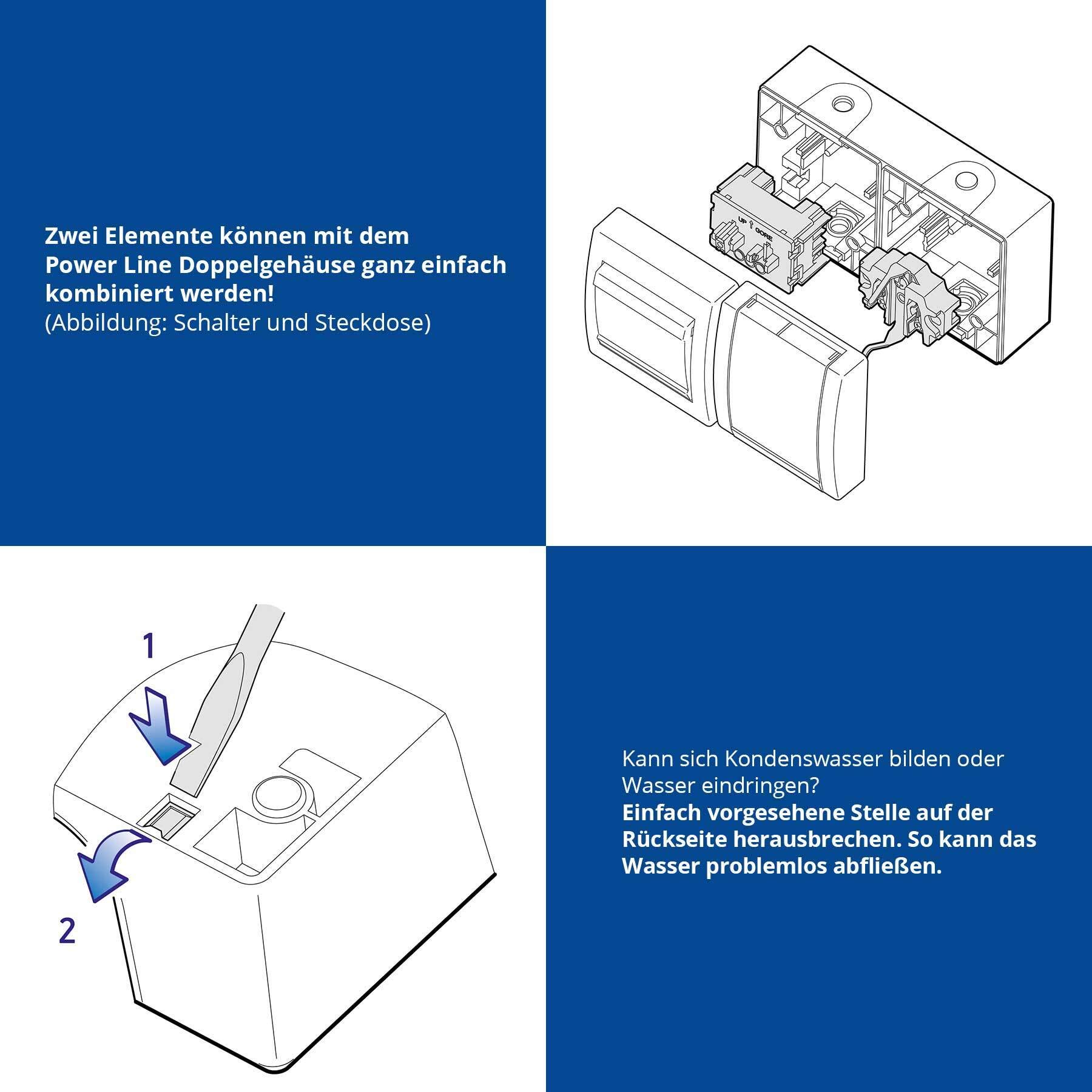 ALING-CONEL 2-fach Aufputz Schutzkontakt Steckdose mit Klappdeckel 16A/250V~ / IP44 - Weiß (10er Set)