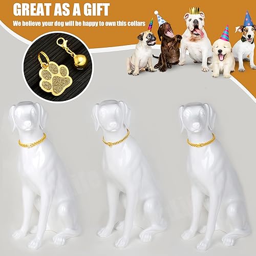 Miniatura 2 de Collar de cadena para perro, collar dorado de 0.394 pulgadas con eslabones cubanos de acero inoxidable con hebilla de diamante de circonita cúbica,