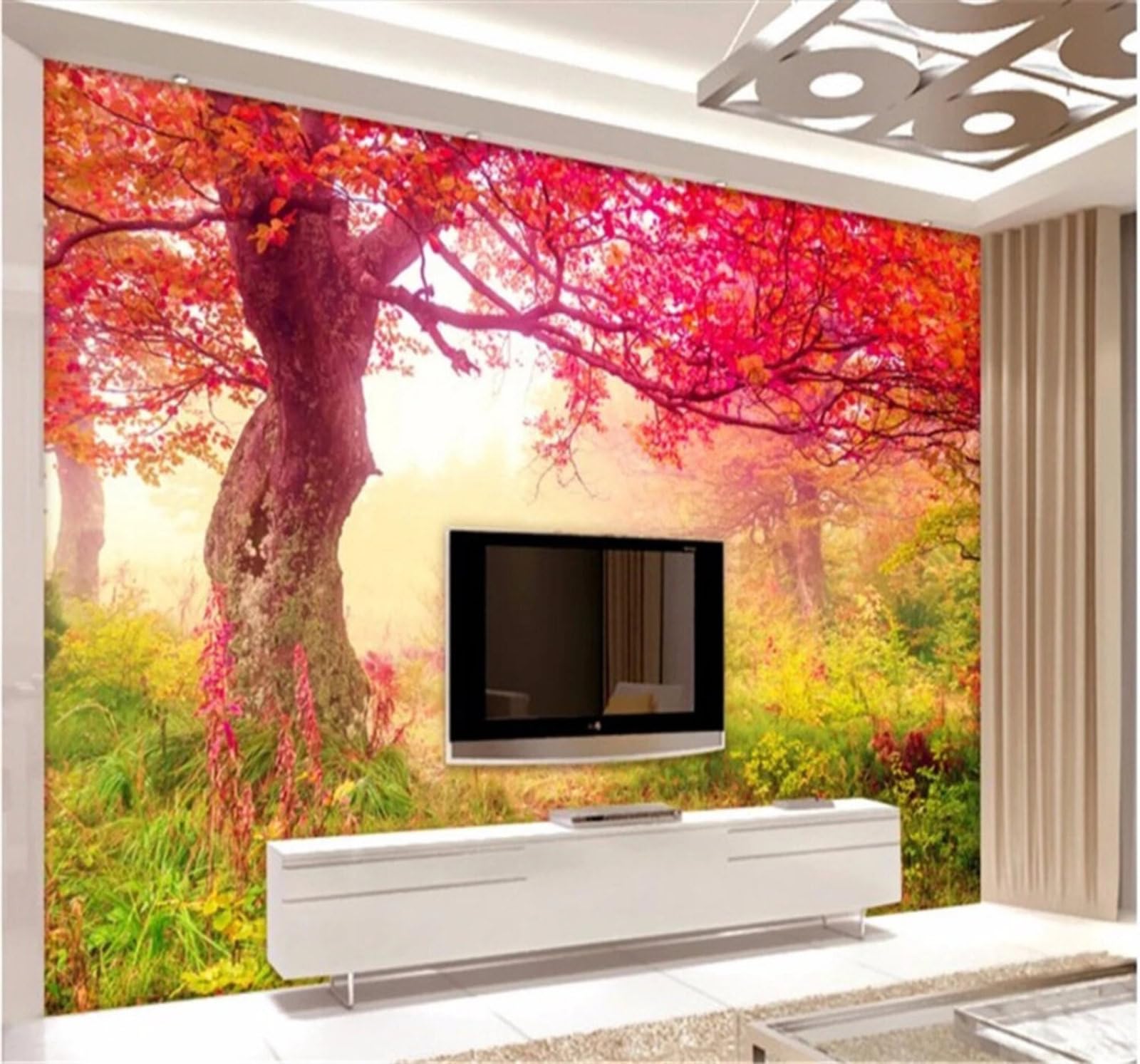 Beautiful Autumn Red Maple Leaves Landscape 3D Wallpaper Easy Install Feature Office Living Room Sofa Bedroom TV Background Wall Decoration-250cm×170cm