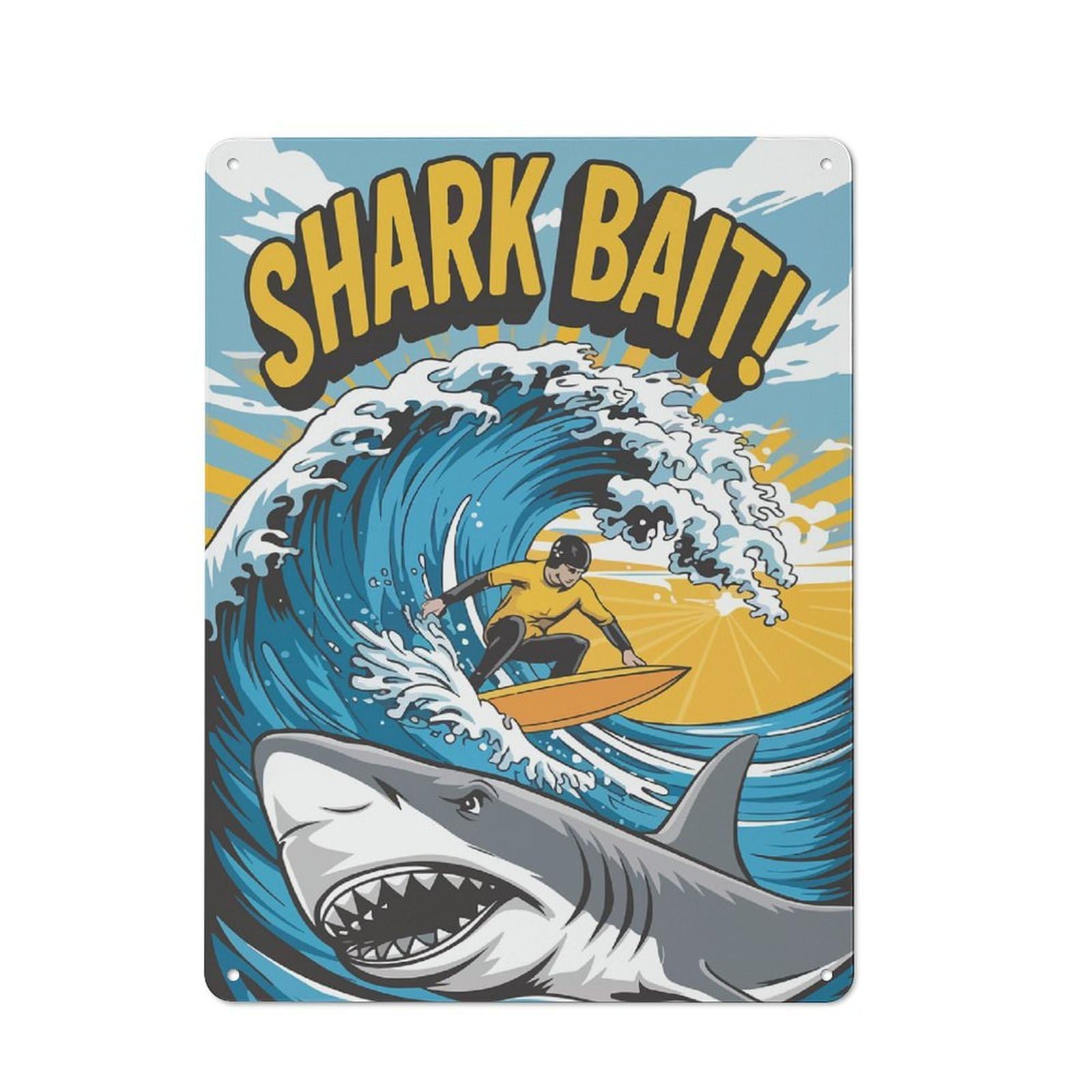 Junmoney Style-1 Garden Style Shark Bait Surfer Tin Sign 40X30cm, Porch Wall Decor For Patio Bar, Workshop, Shed Or Kitchen