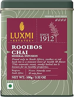 Estates South African Rooibos Chai Luxmi Estates | 100g Tin Caddy | 100% Natural & Certified Organic | Caffeine-Free | Antioxidant-Rich, Supports Digestion, Heart & Skin Health | Relaxation & Wellness | 50 Cups