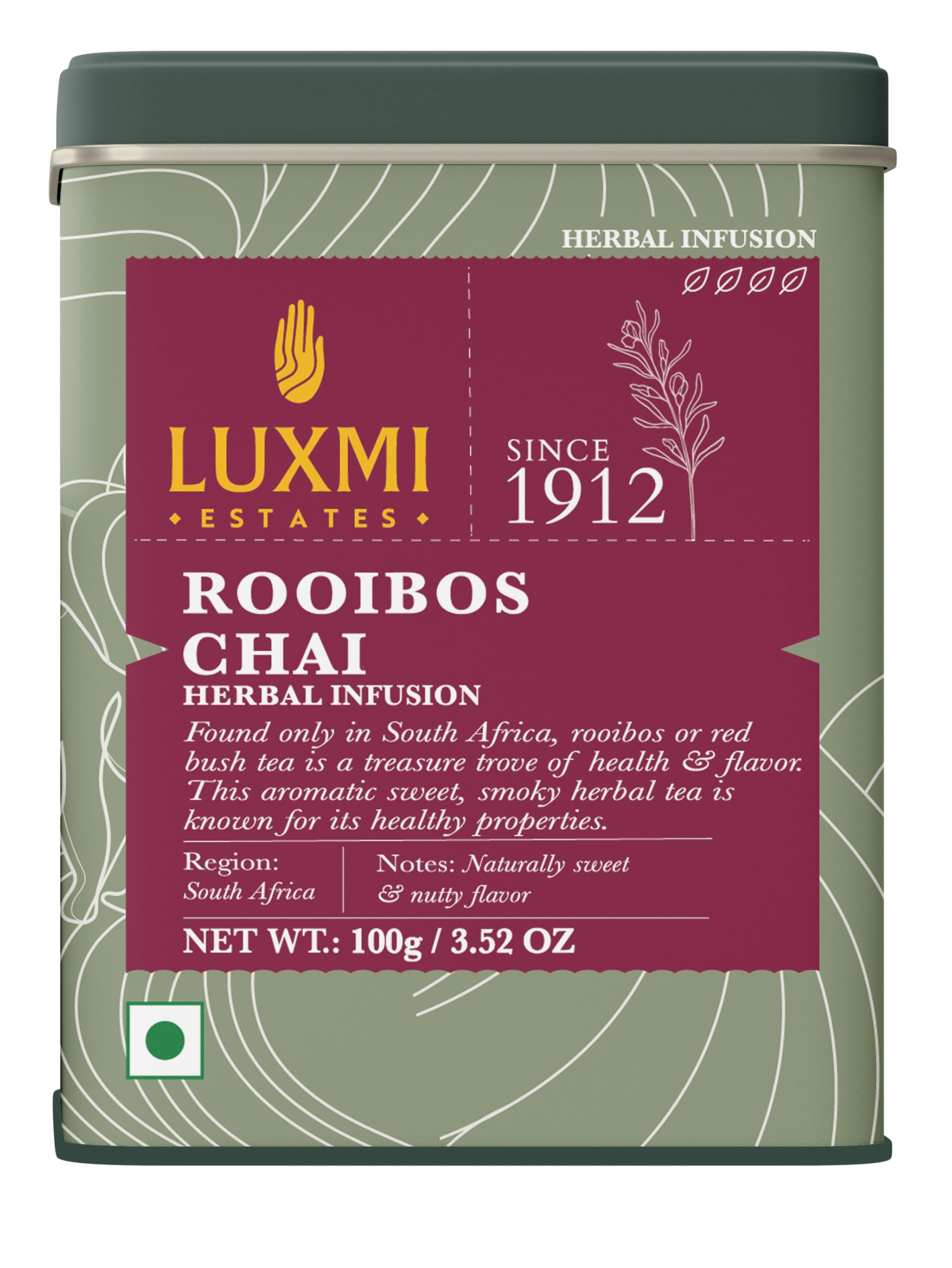 - Estates South African Rooibos Chai Luxmi Estates | 100g Tin Caddy | 100% Natural & Certified Organic | Caffeine-Free | Antioxidant-Rich, Supports Digestion, Heart & Skin Health | Relaxation & Wellness | 50 Cups