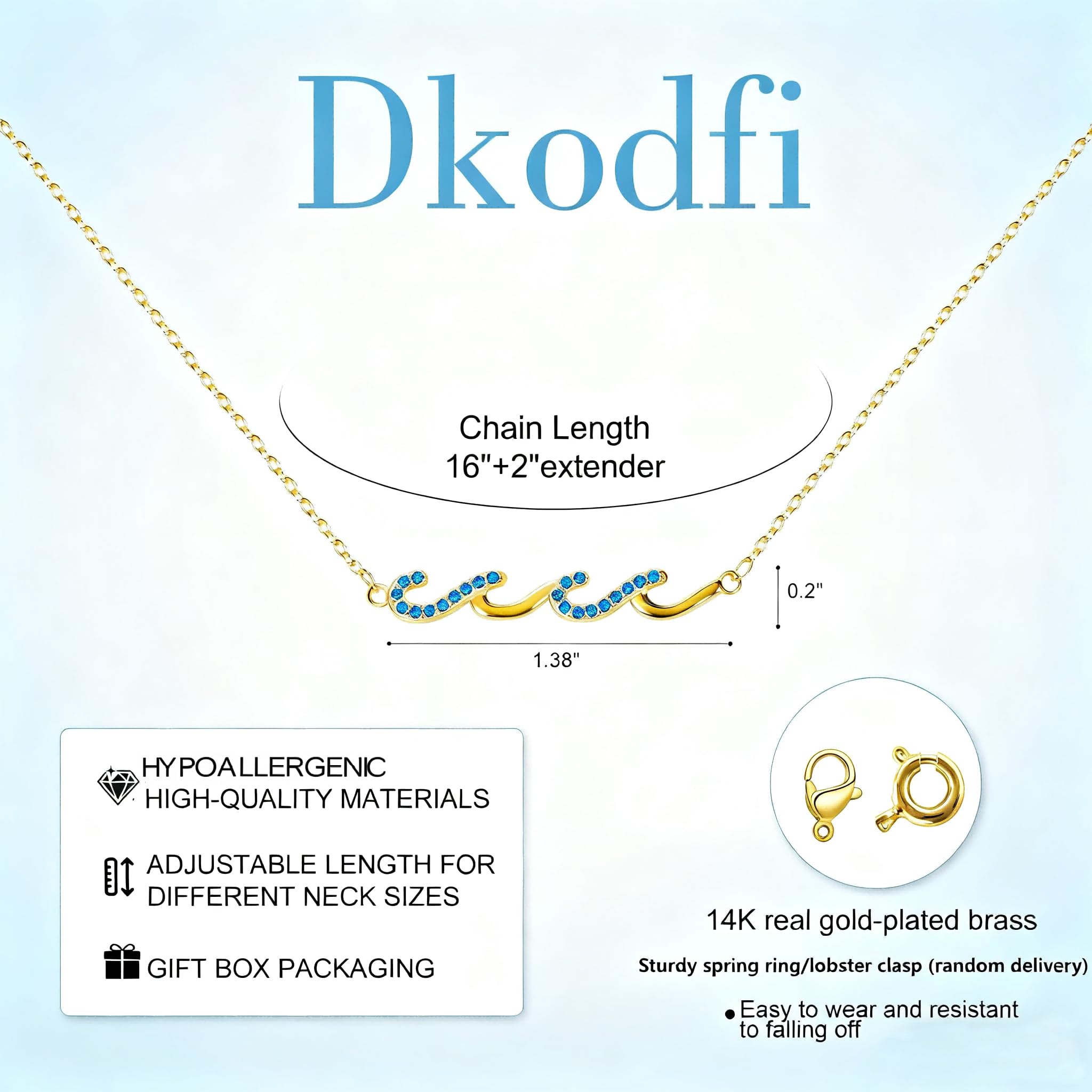 Beach Jewelry for Women, Wave Necklace for Women, Dainty 14K Gold Plated Necklace Friendship Gifts Beachy Jewelry -Birthday Gifts for Daughter Mom and Sister Ocean Necklaces Wave Charm