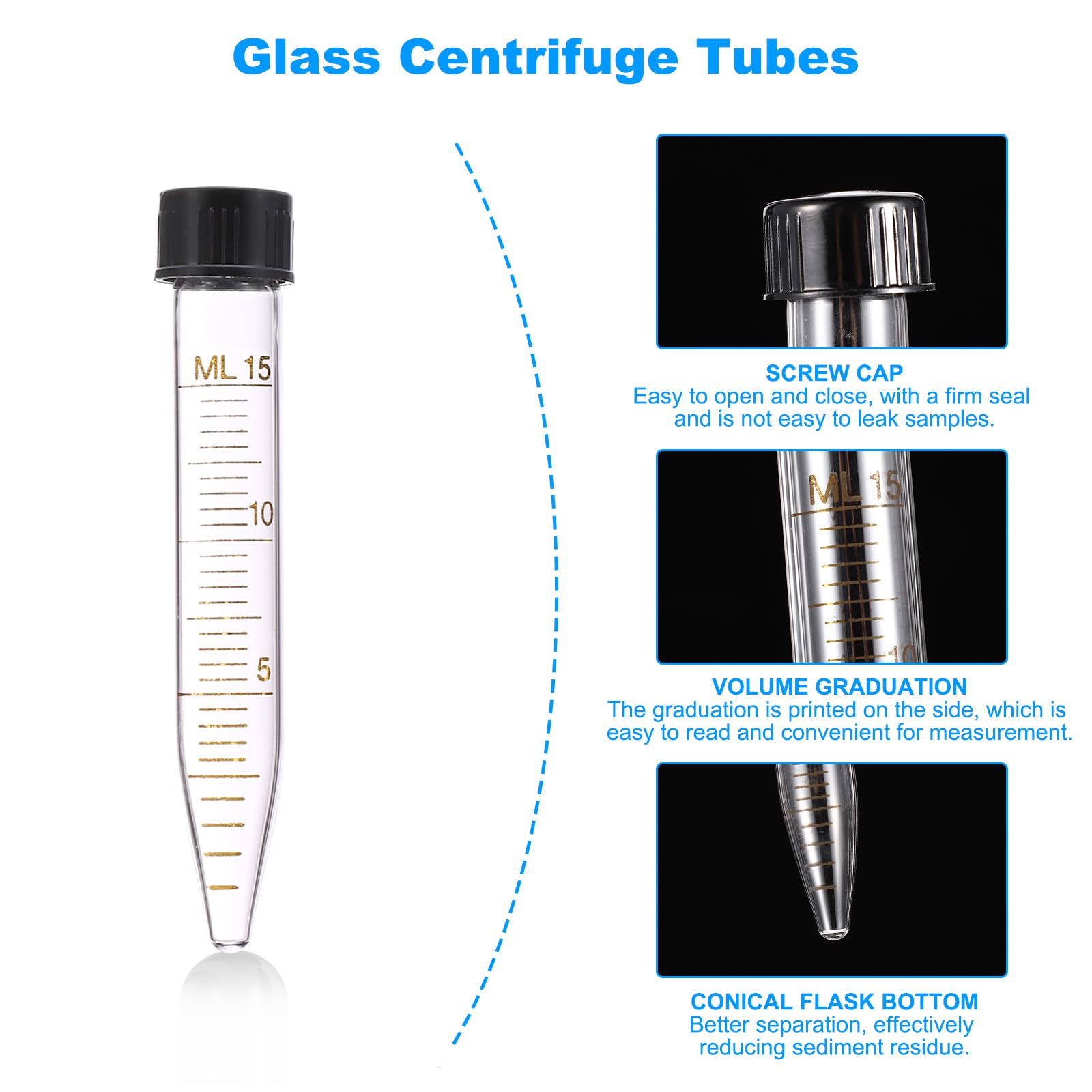 PATIKIL Provette per centrifuga da 15 ml, 6 fiale in vetro graduato con tappo a vite con fondo conico per campioni di liquidi da laboratorio