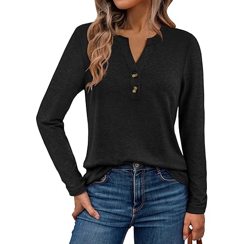 WYNNQUE Womens Long Sleeve Shirts Business Casual Outfits Dressy Tops Blouses Henley V Neck Fall Clothes