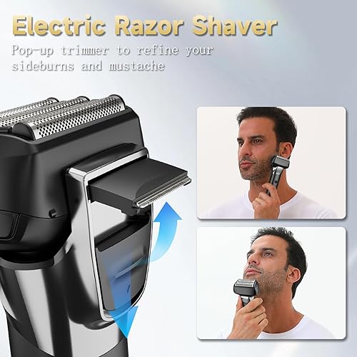 Miniatura 4 de Afeitadoras eléctricas de aluminio, maquinilla de afeitar eléctrica para hombres con recortadora, 5 cuchillas flotantes impermeables para afeitarse
