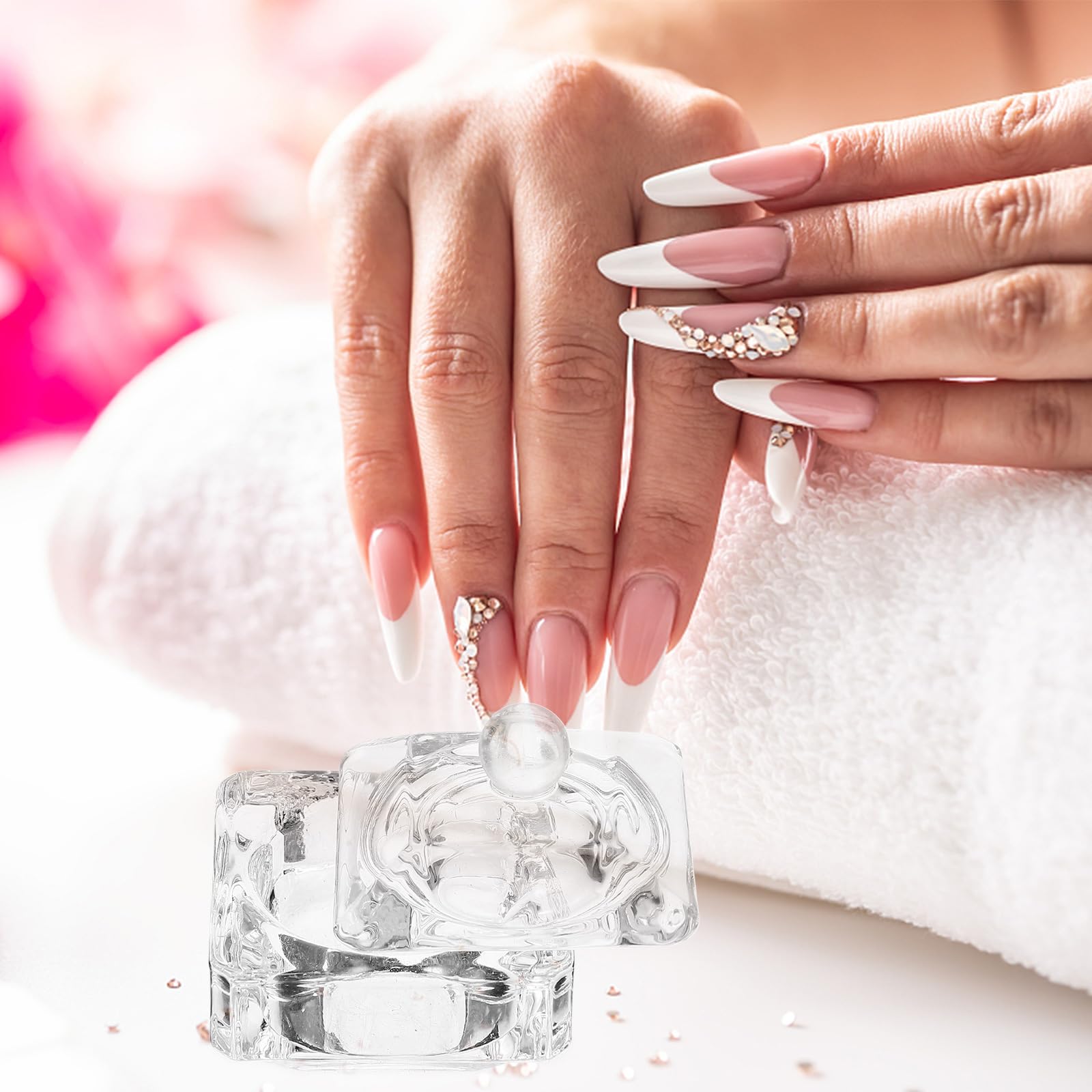 Acrylic Nail Brush Glass Dappen Monomer Dish Crystal Acrylic Nail Cup with Lid Square Acrylic Liquid Powder Dappen Bowl Dish Acrylic Powder Dispenser 2pcs