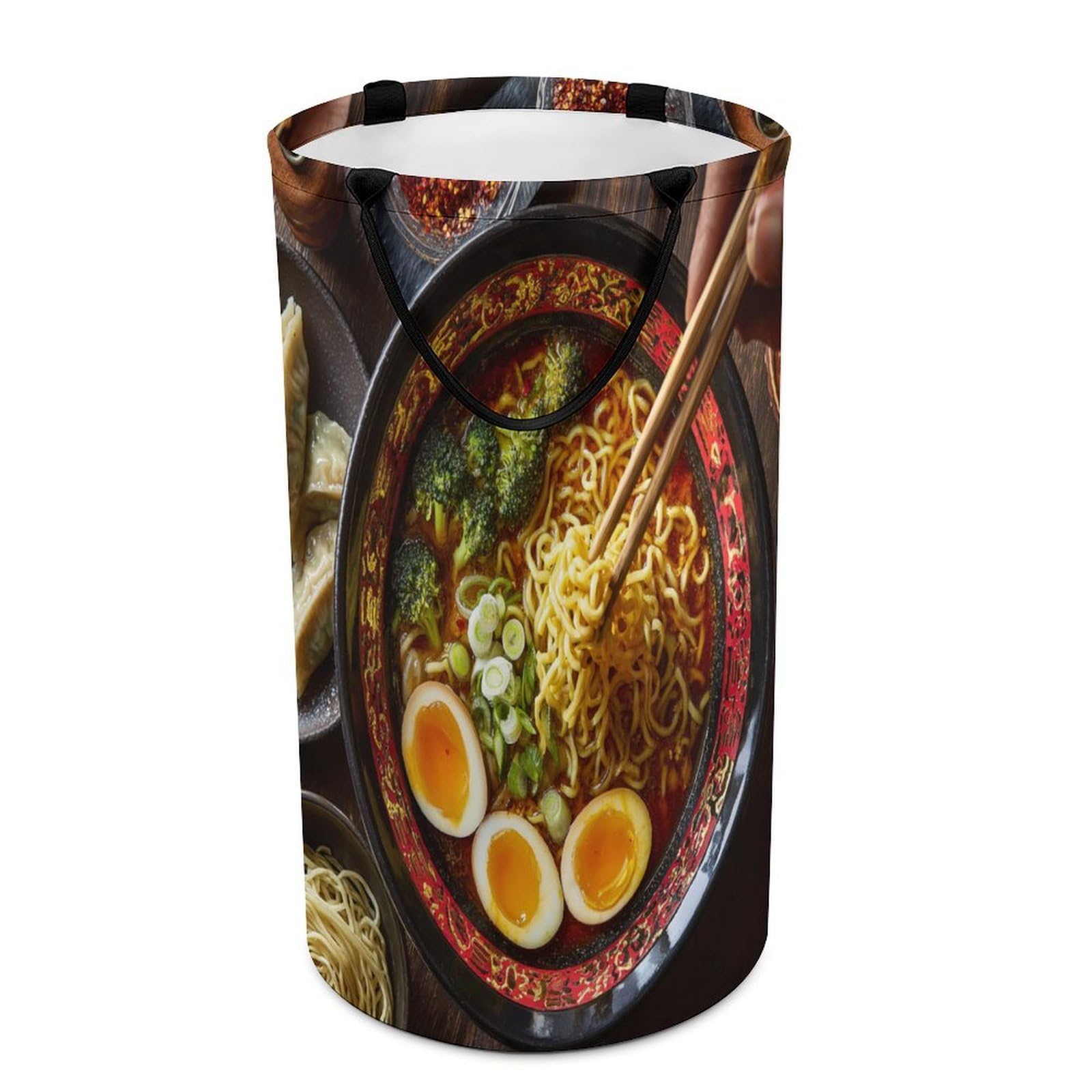 LUYYSKY Beautiful Retro Ramen Noodle Versatile Storage Laundry Basket, Colorful Abstract Japanese Food Ramen Theme Large Capacity Bathroom Hamper With Handle