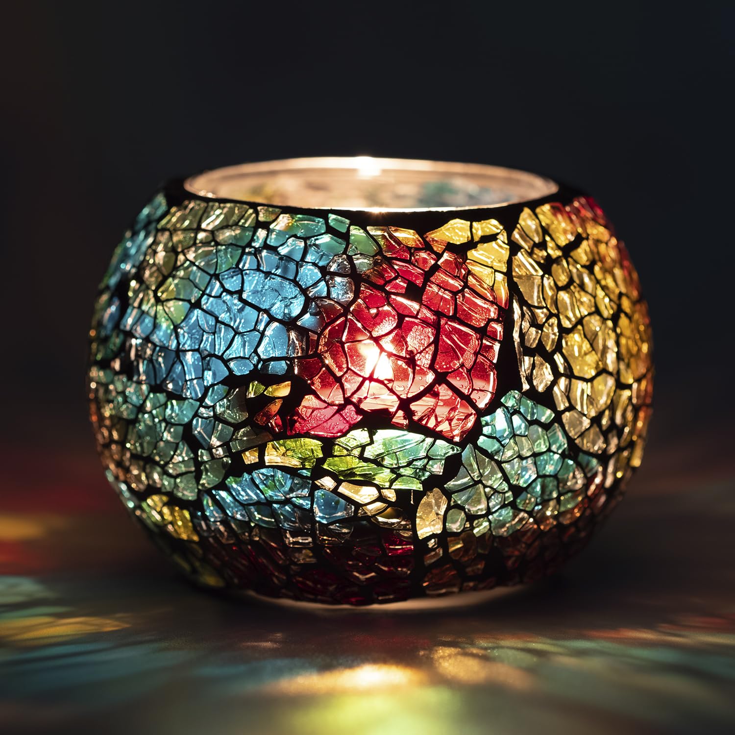WEISINOK Colorful Mosaic Glass Tea Light Holders,Handmade Romantic Tealight Holders for Make Essential Oil Diffuser,Candle Lamp for Christmas, Wedding, Birthday Table Decor,Valentine's Day Gift