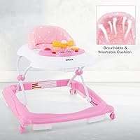 Vista 9 de INFANS Andador plegable para bebé, 3 en 1 para niños pequeños, con bandeja de música extraíble, altura ajustable, cojín de asiento lavable