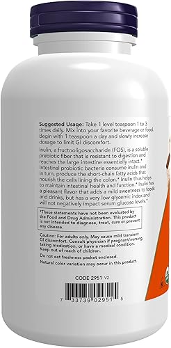 Miniatura 3 de NOW Suplementos polvo puro prebiótico de inulina certificado orgánico proyecto verificado sin OMG apoyo intestinal 1 libra