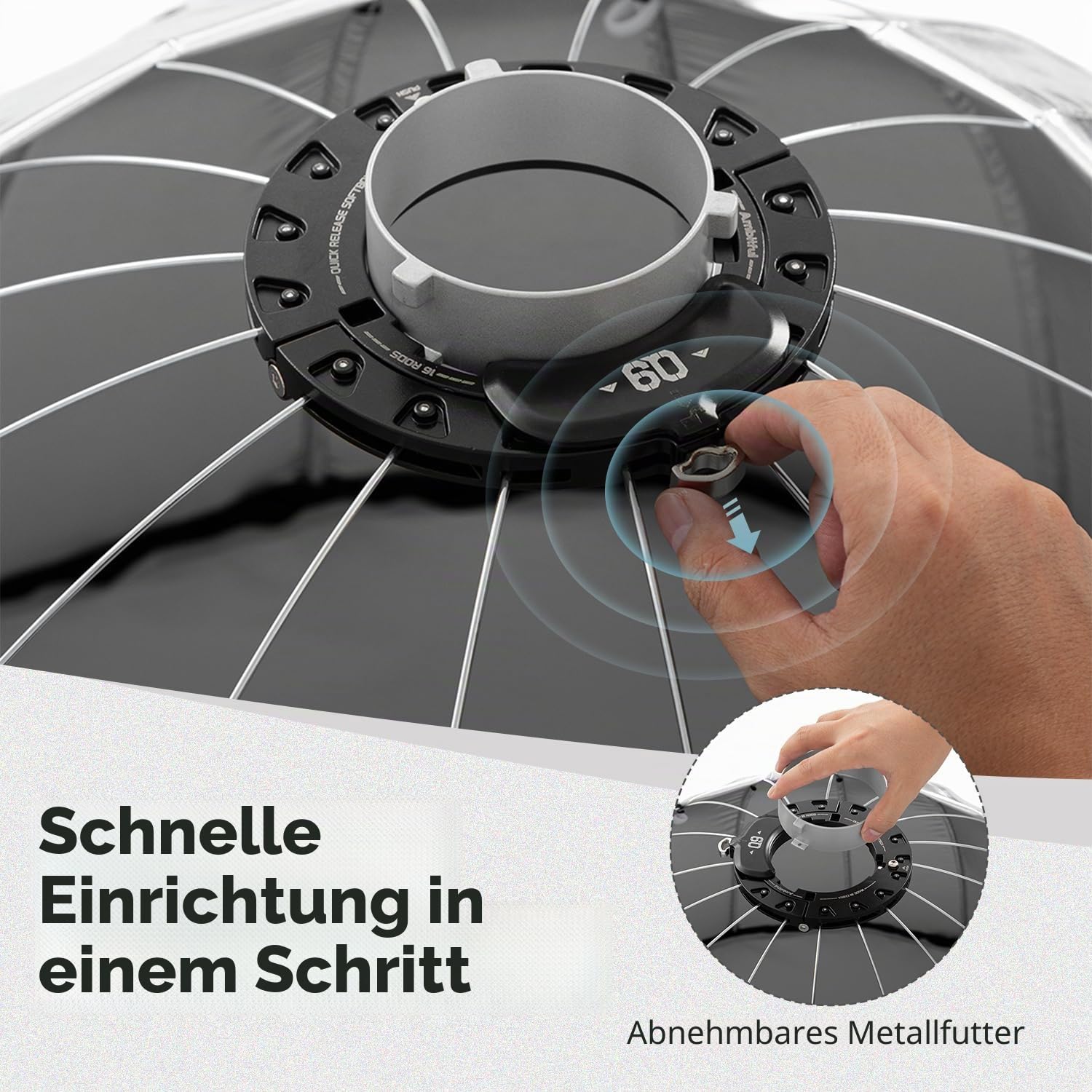 Ambitful 120 cm Schnellwechsel-Parabol-Softbox, Hexadecagon Bowens-Softbox mit 2 Diffusoren und Wabengitter, Tragetasche, kompatibel mit Studio Speedlite Flash und Monolight