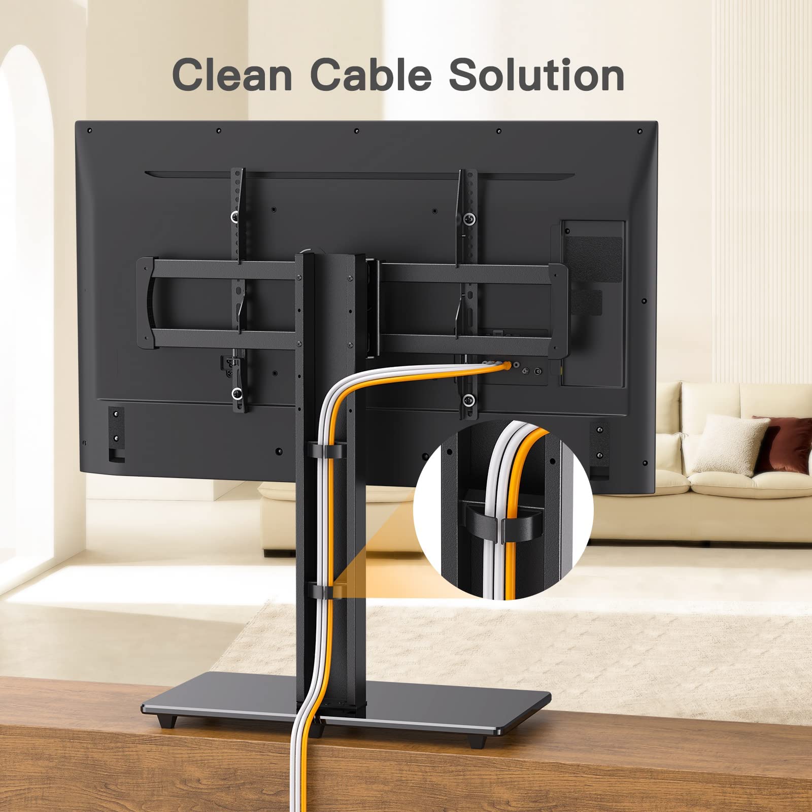 Base Para Televisor Freestanding Soporte Base Universal Giratorio Para TV 27-55 Pulgadas - Hasta 88 Lbs, Altura Ajustable, Moderno Soporte TV Universal