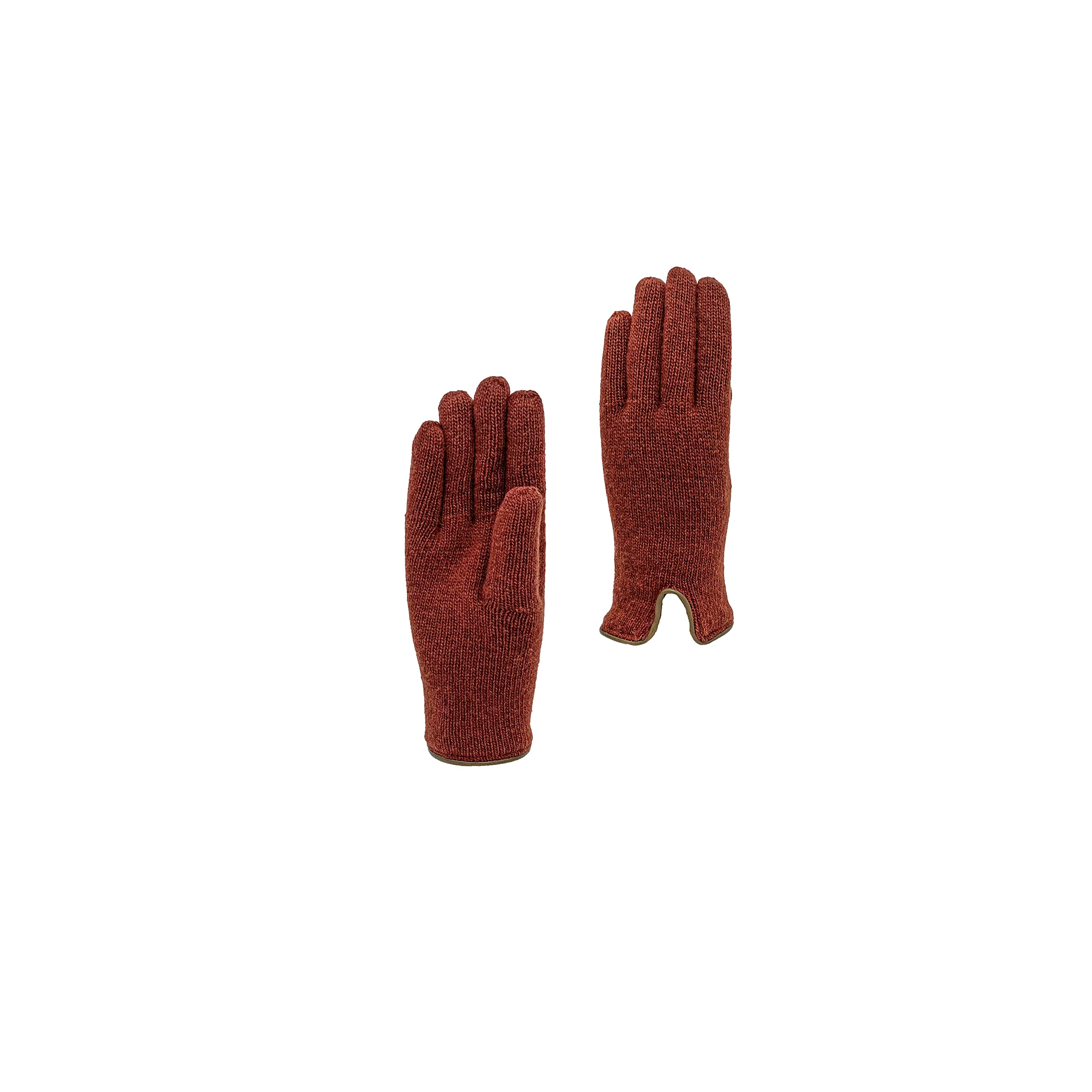 Gants en laine doublés en cachemire avec bords en cuir - Femme - Artisanat - Made in Italy, Rouille, Taille unique