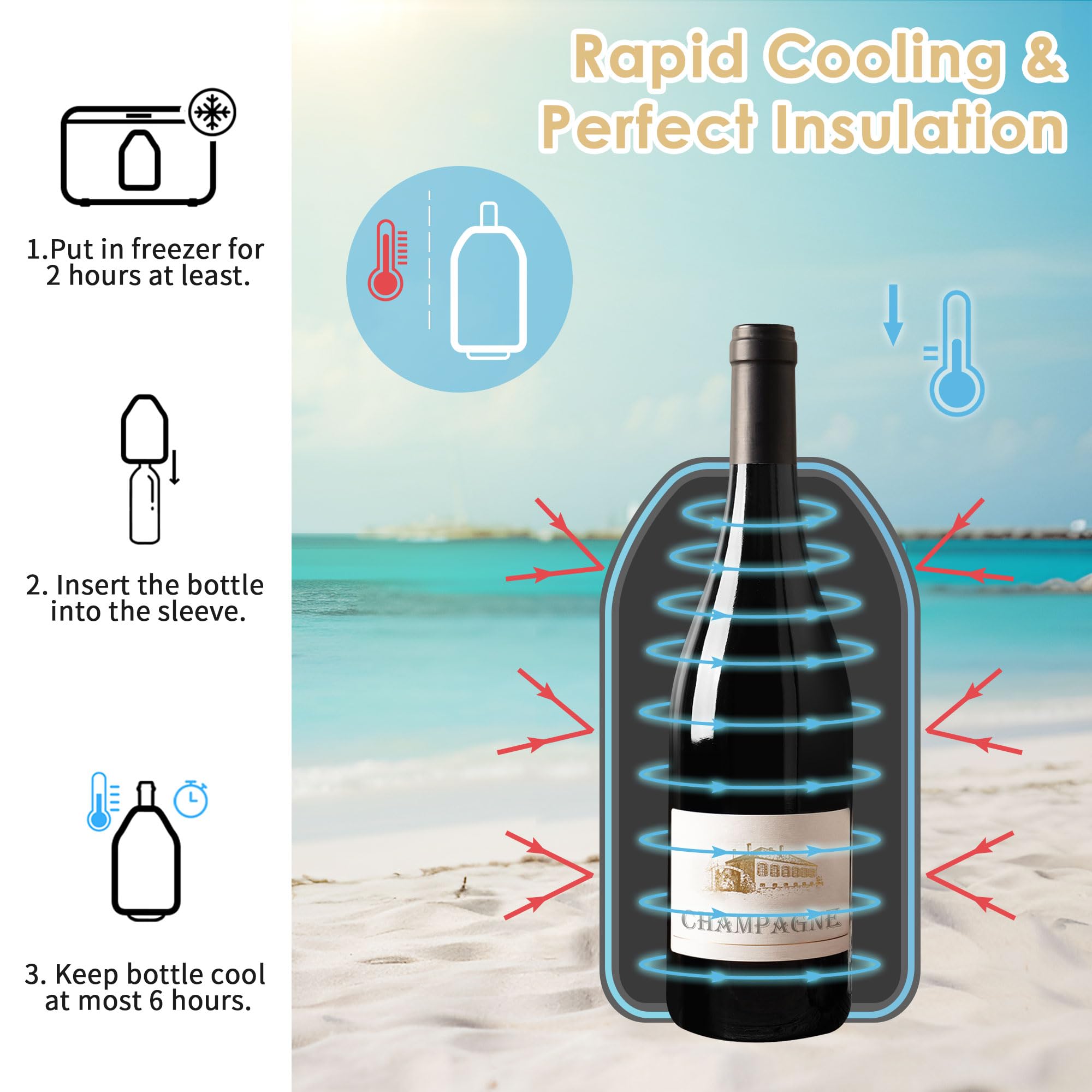 Gimars 2 Borsa Raffredda per Bottiglie Spumante Champagne Vino,Sacco Termico Refrigeratore per Vini,Fascia Raffreda Bottiglie Elastica,Manicotto Refrigerante per Bevande Birra Vino Viaggio Feste