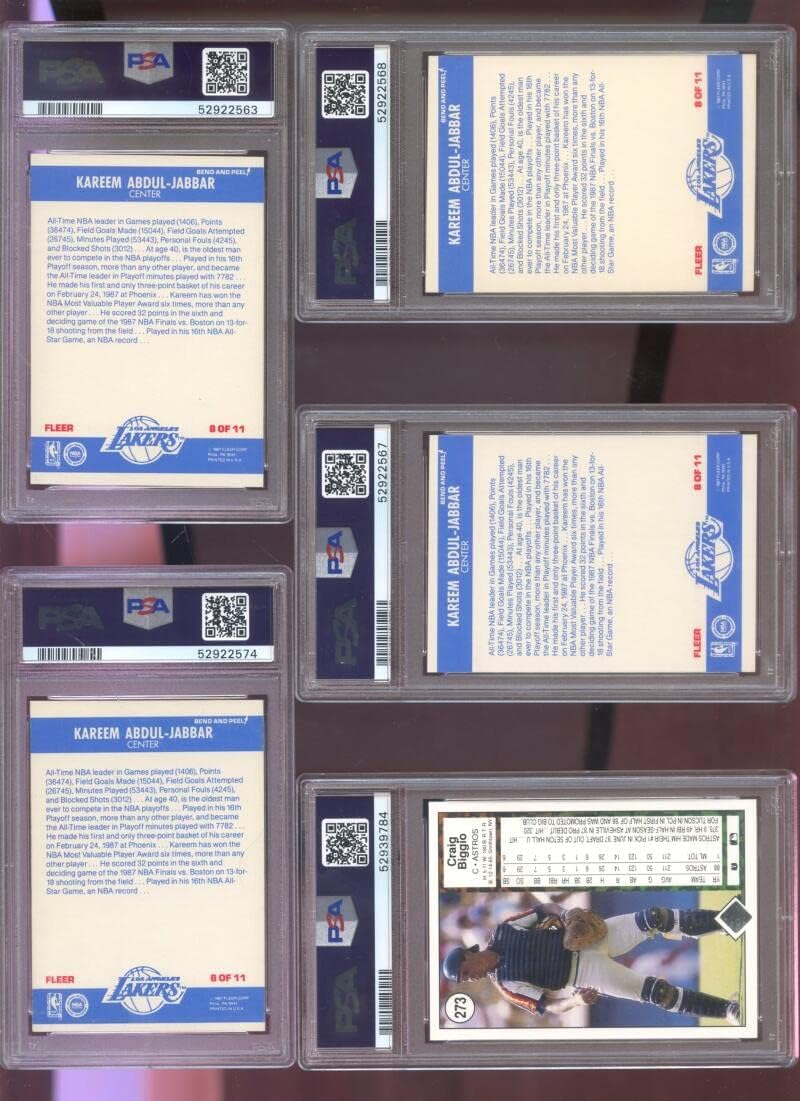 1987-88 Fleer #8 Kareem Abdul-Jabbar Sticker PSA 7 Graded Basketball Card NBA 1987 1988 Los Angeles Lakers