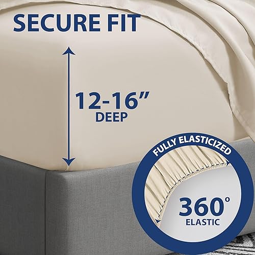 Miniatura 4 de Home Collection Micro Caress - Lujoso juego de sábanas de 4 piezas, 2.16 ozm, tamaño King con 2 fundas de almohada adicionales, color crema