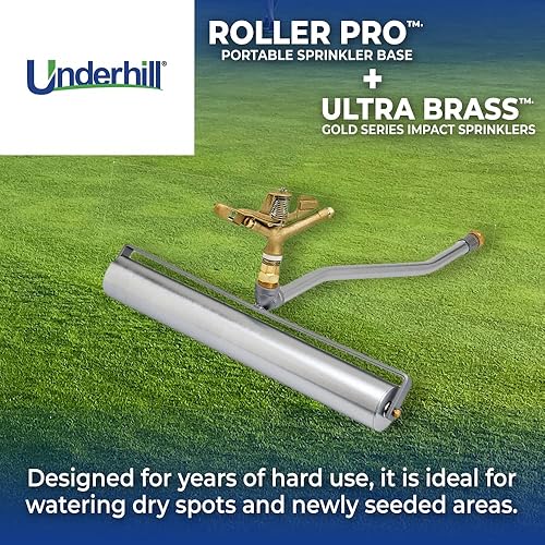 Miniatura 2 de Underhill RollerPro - Base de sistema de rociadores portátil de 22 pulgadas con rociador de impacto de latón de círculo completo de 1 pulgada, FHT
