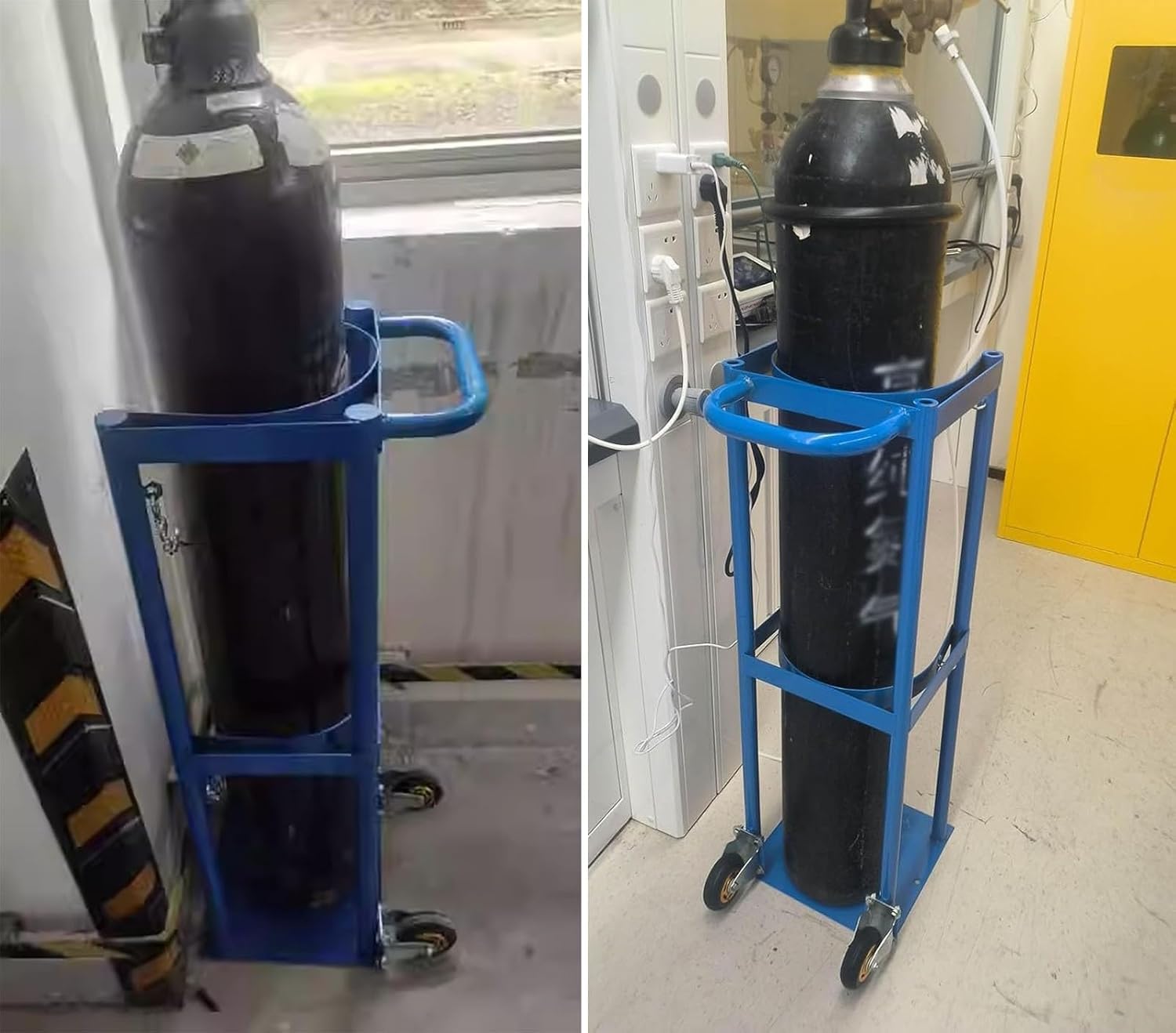 Cylinder Tank Holder 1m Rolling Single Cylinder Welding Cart, Nitrous and Oxygen Tank Holder Stand with Casters, Mobile Gas Cylinders Shelf for Travel & Transport