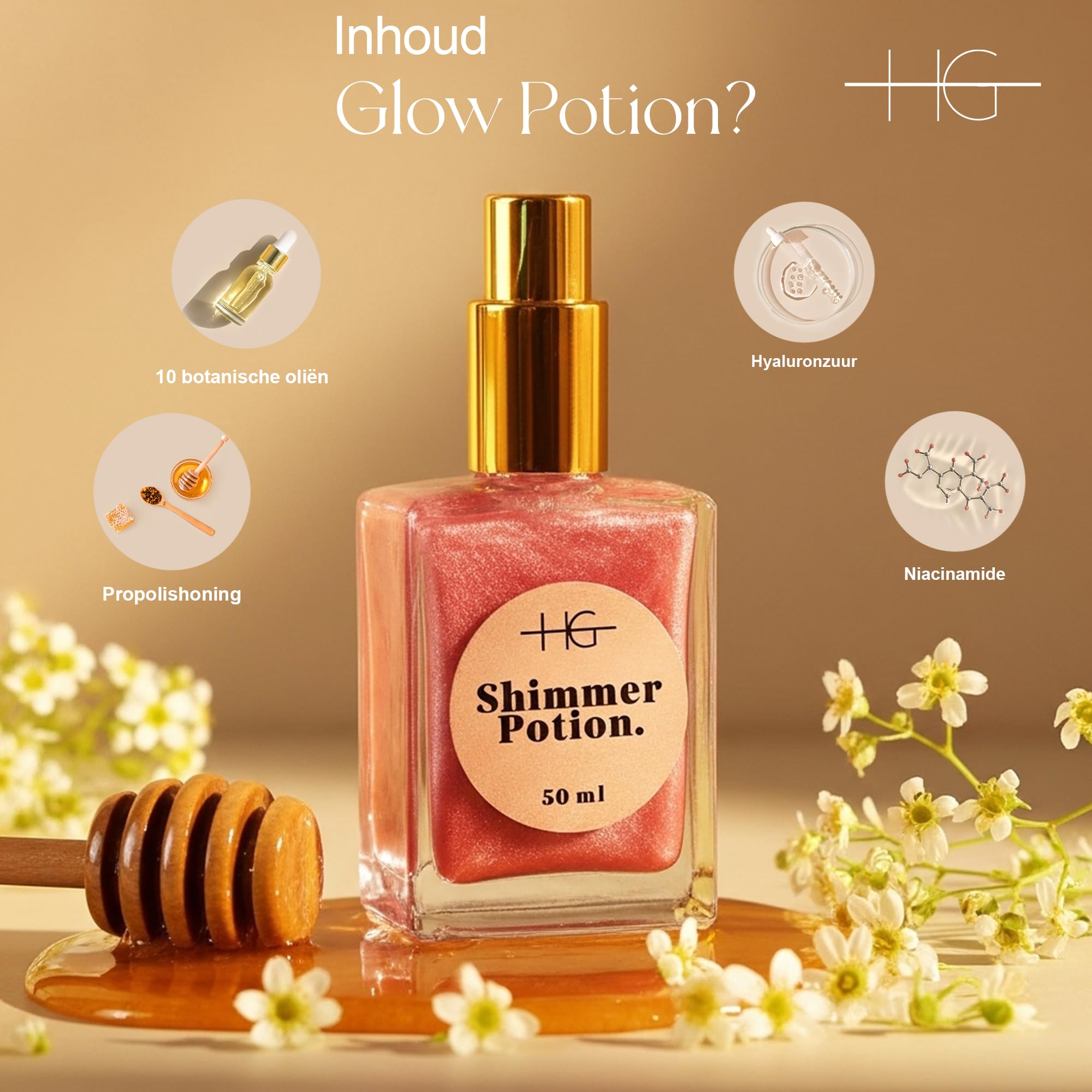 Shimmer Potion Aceite Seco de Miel, Rosa Soleado, 50 ml