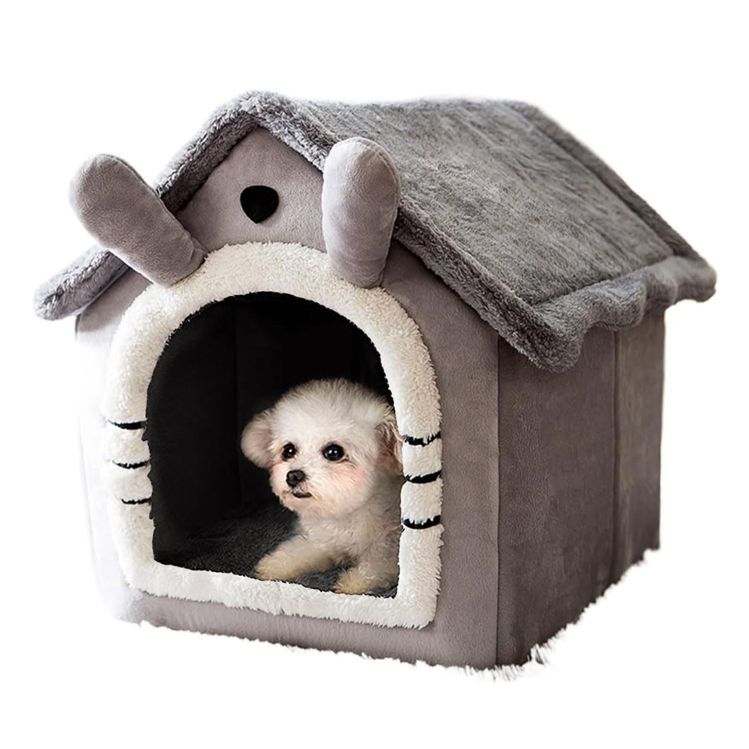 GA COMMUNICATIONS small Dog & Cat House Indoor, Foldable Cave Bed, Comfortable Warm Sleeping Bed for Kitten Puppy & Small Dog (Grey)