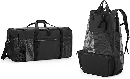 Fasrom Paquete de bolsa de buceo XL de malla con bolsa de lona de buceo de malla XL para esnórquel, color negro