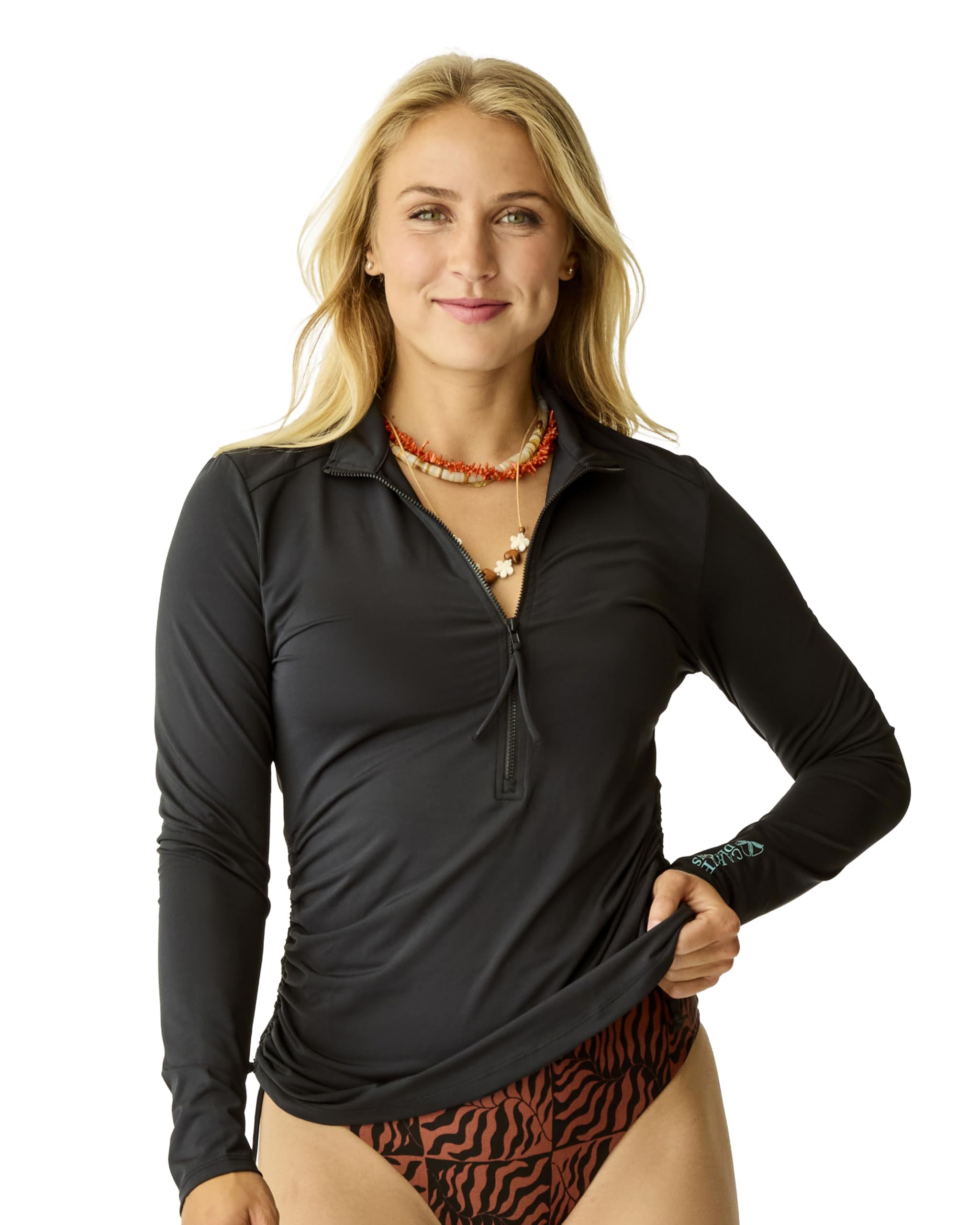 Carve Designs Cruz Rash Guard for Women - Half Zip Recycled Polyester Long Sleeve Sun Shirt, UPF 50 Black
