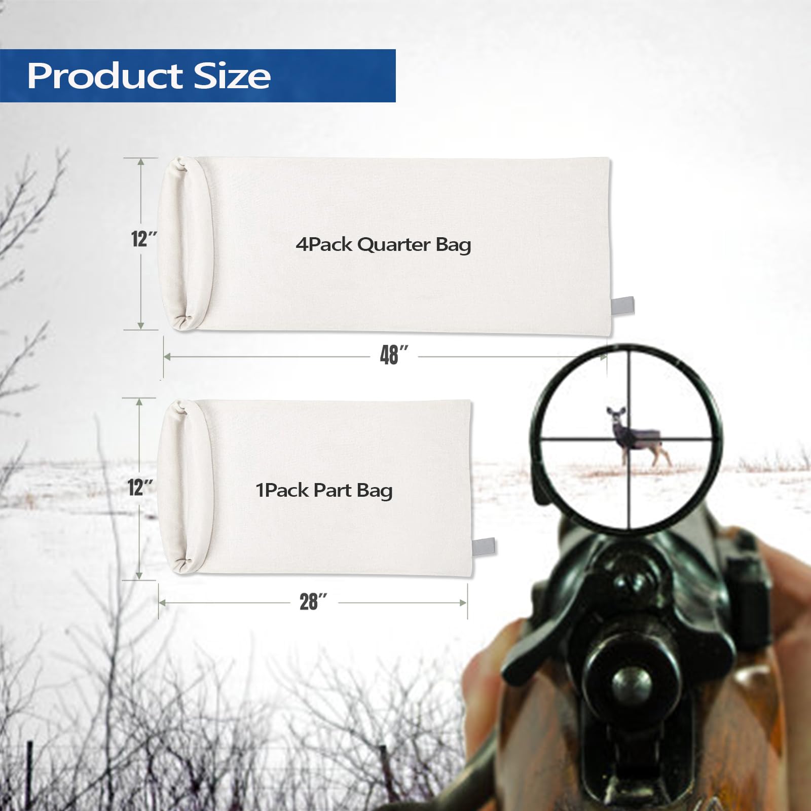 Eivzzt 5 Pack Game Bags Elk Reusable Breathable,Elk Game Bags for Meat with Reflective Tags,Wild Game Bags Deer Hunting Rolled Heavy Duty Quarter Bags, for Elk, Deer, Caribou,and Moose