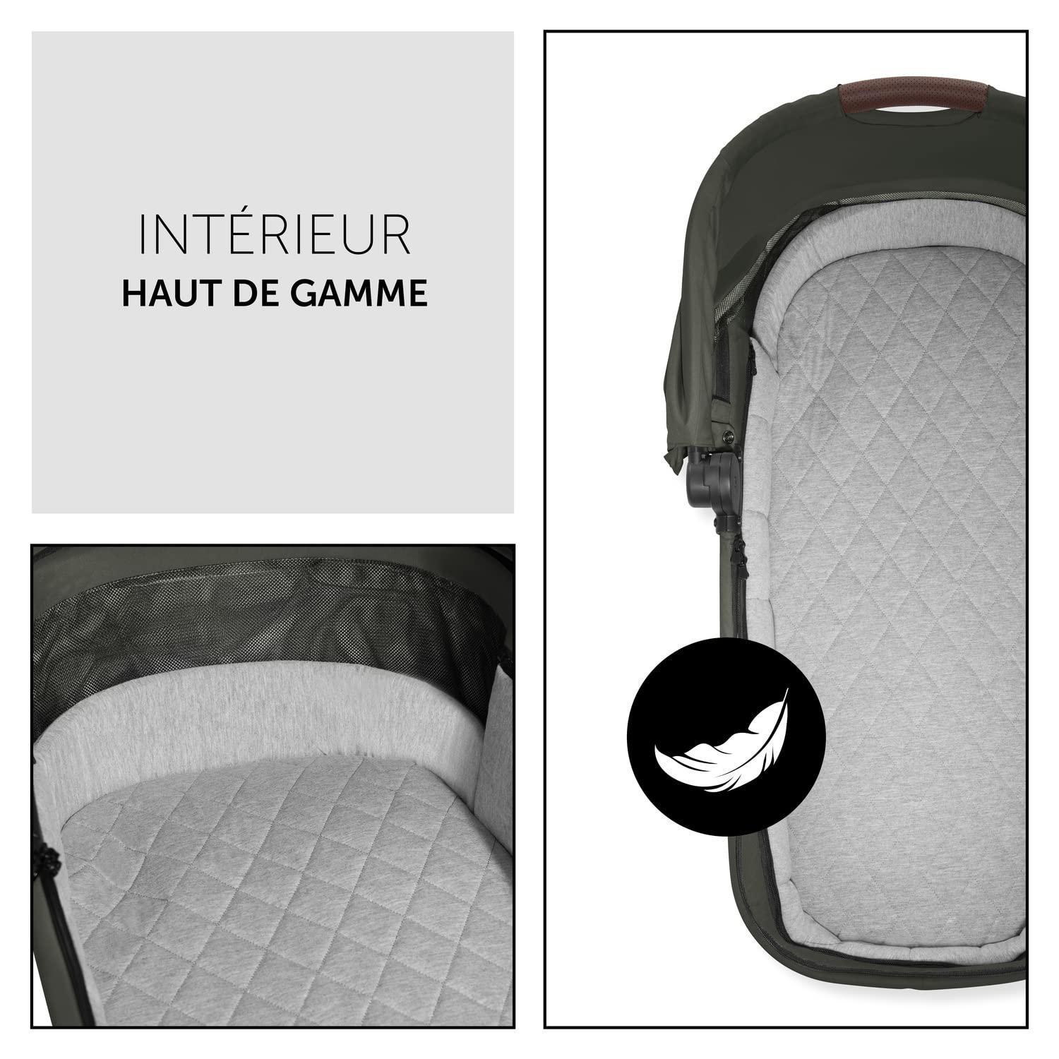hauck Nacelle Walk N Care Carrycot, dès la Naissance, Facile à Fixer sur Poussette et à Enlever avec Boutons à Memoire, Fenêtre Panoramique XXL, UPF 50+, Pliable, Vert Olive Foncé