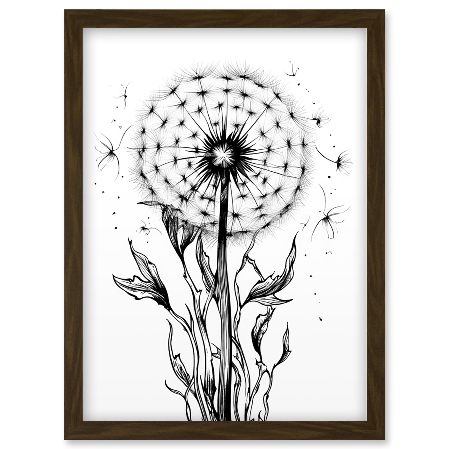 Artery8 Dandelion Flower Seed Black and White Rockabilly Americana 50s Artwork Framed Wall Art Print A4