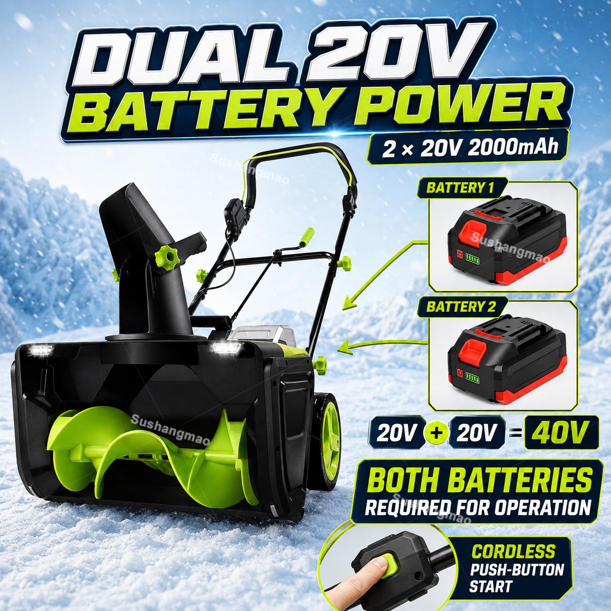 Spazzaneve a Batteria, Spazzaneve Elettrico a Spinta 4batteries