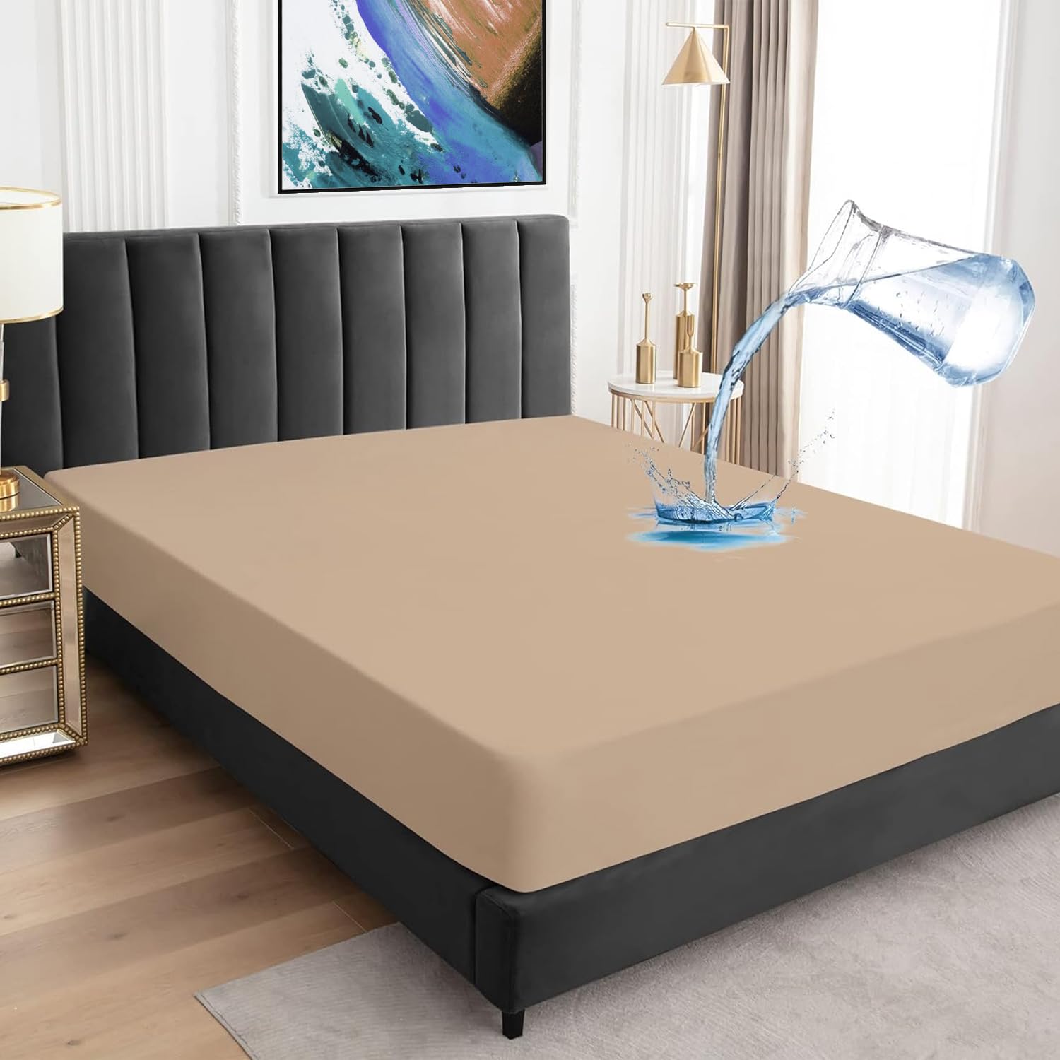 BeyBee 100% Waterproof Premium Cotton Terry Mattress Protector | Breathable, Hypoallergenic, Washable & 2X Absorbency | Ultra Soft Easy Elastic Fitted Bed Protector (Size-75 * 72, Beige) discount deal