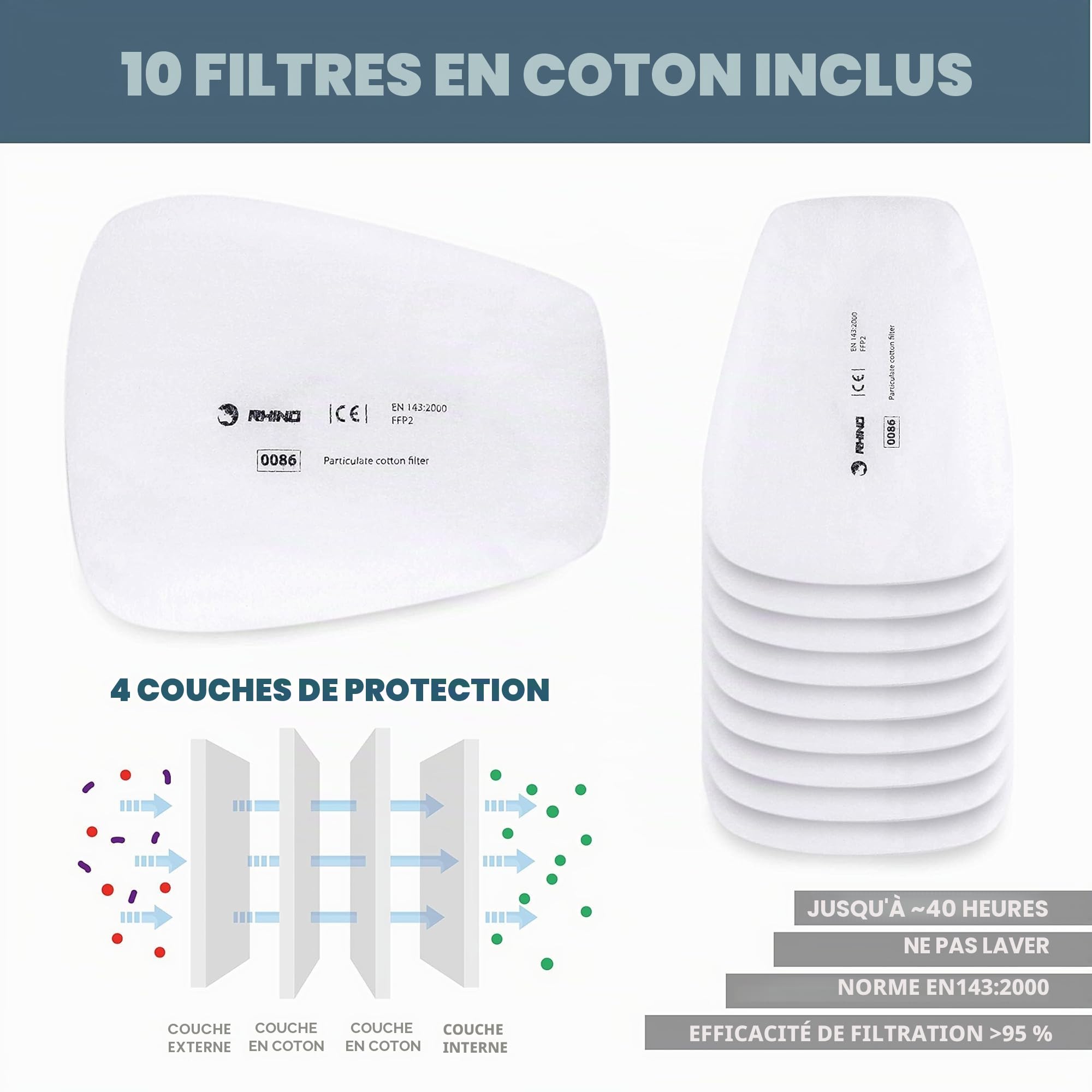 Masque à Gaz Complet Respirateur RHINO Réutilisable pour Vapeurs Organiques