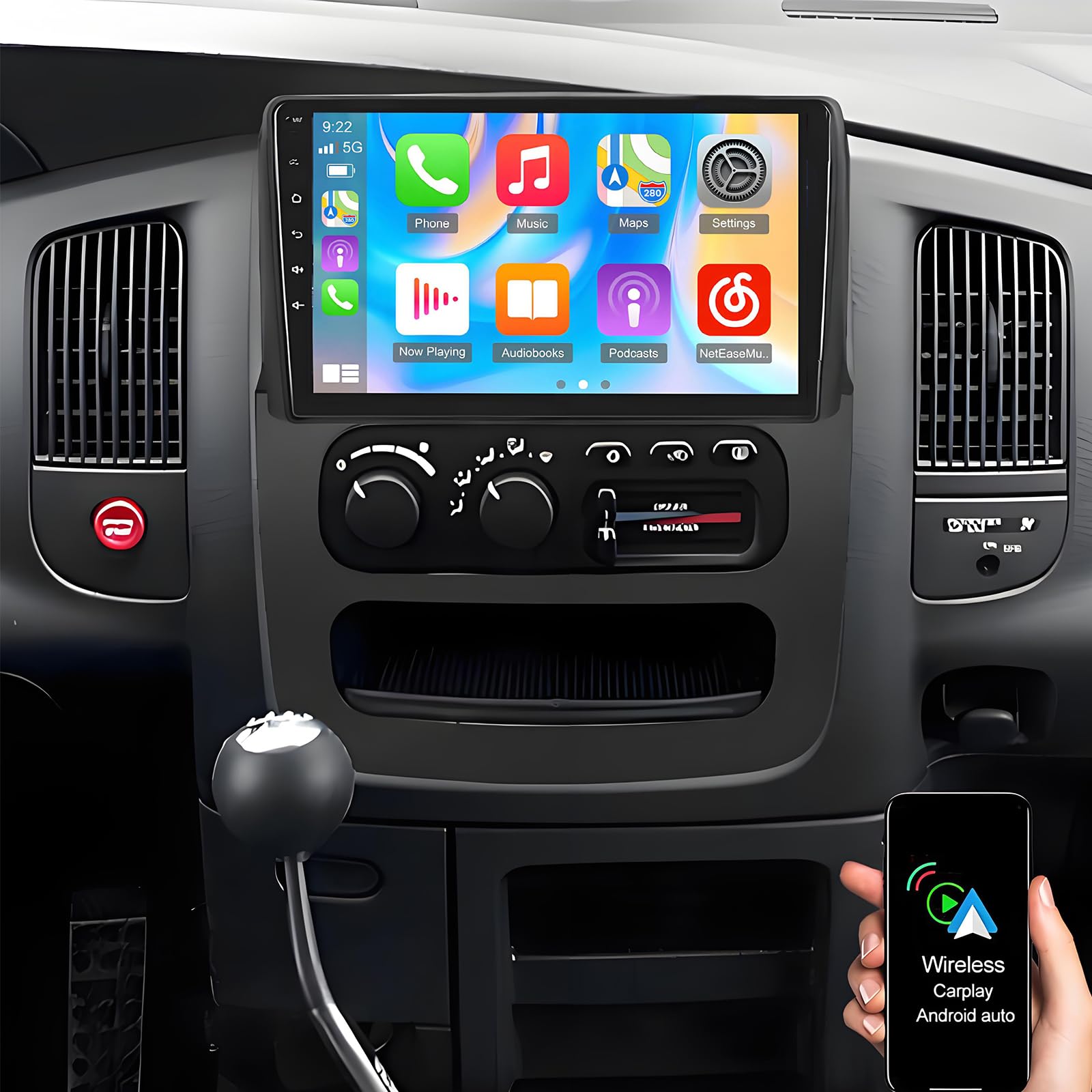 Car Stereo Radio Fit for Dodge Ram 1500 2500 3500 200 2 2003 2004 2005, 9 inch Touch Screen Car Radio Receiver with Carplay Android Auto WiFi GPS