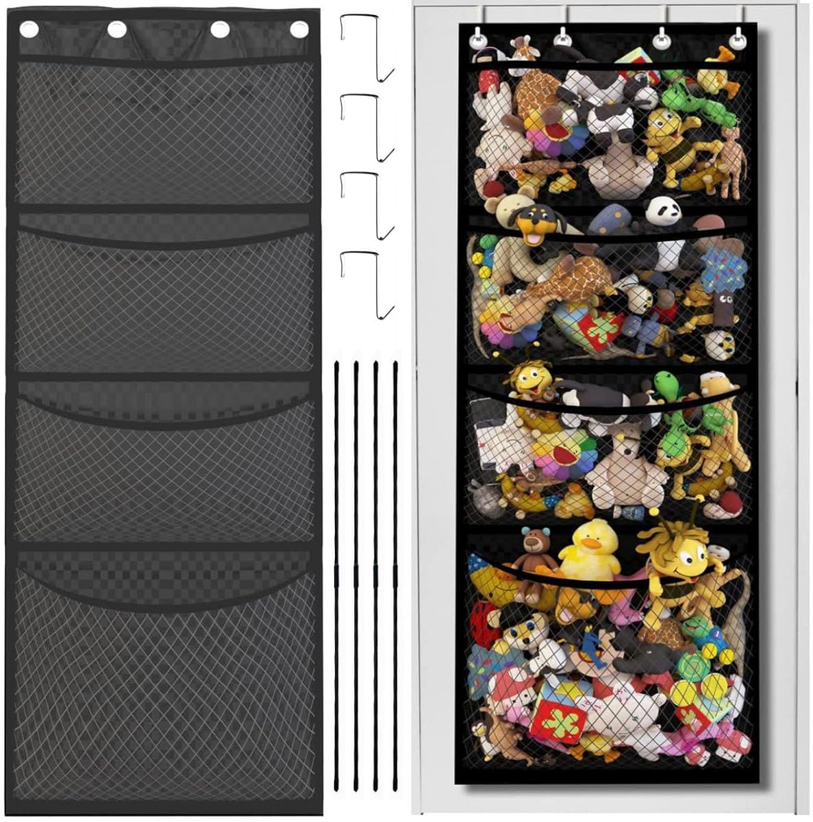 HNBTX Over The Door Storage,Cuddly Toy Storage,Hanging Storage,Stuffed Animal Storage,Over Door Storage Organiser with 4 Large Mesh Pockets,Stuffed Animal Storage for Closet Plush Toy